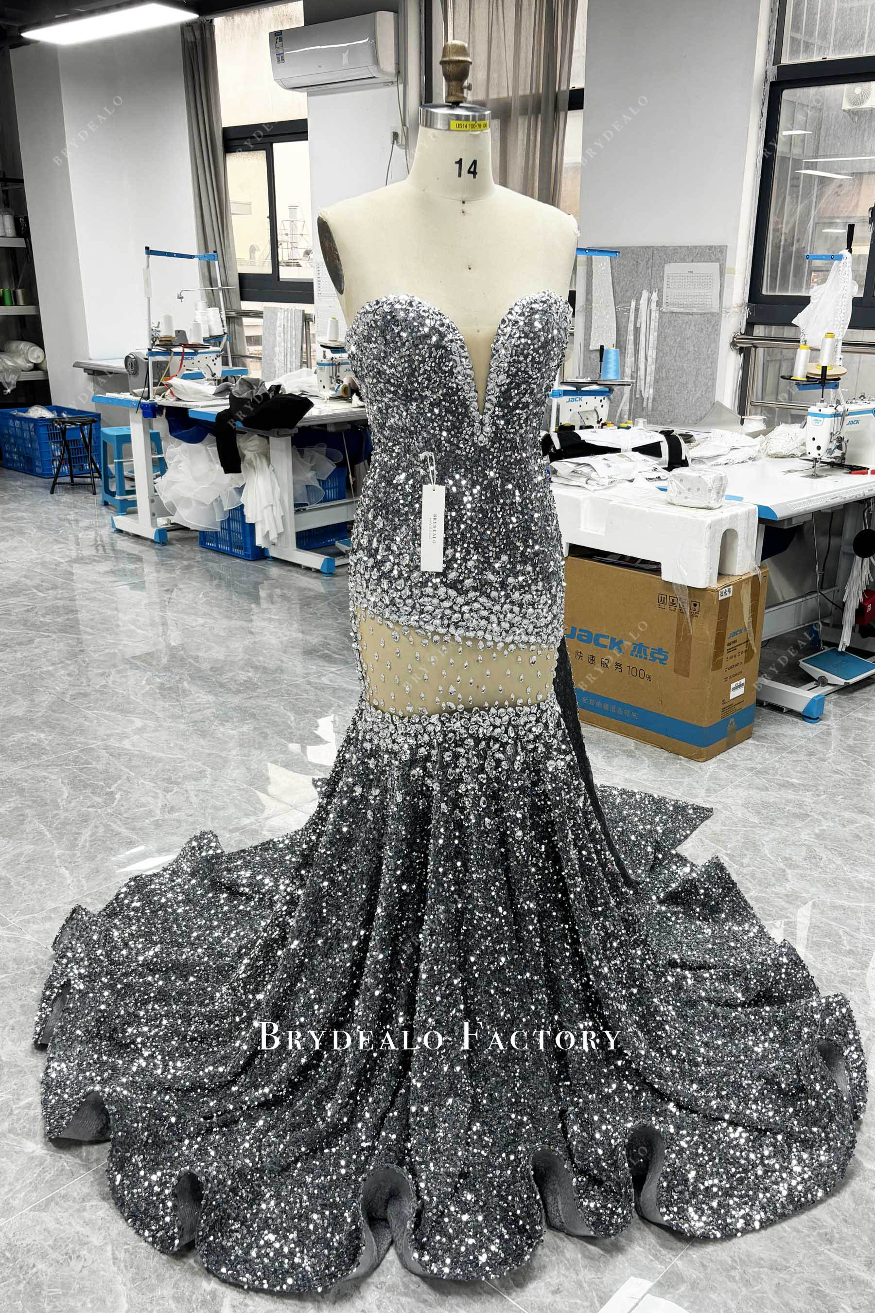 sparkly rhinestone ruffled mermaid prom dress