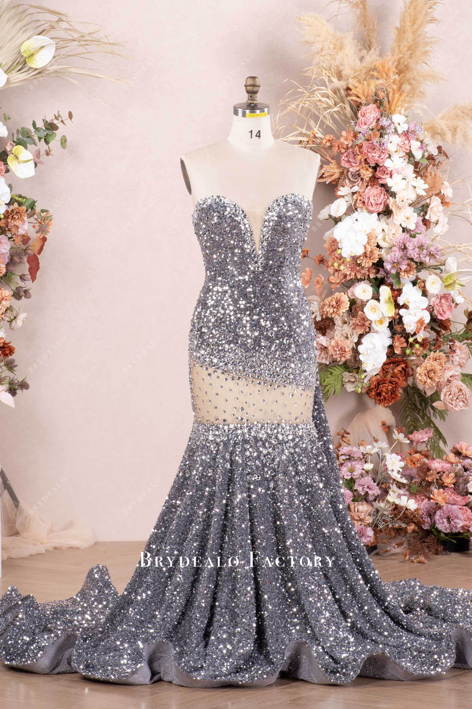 sparkly silver rhinestone prom dress
