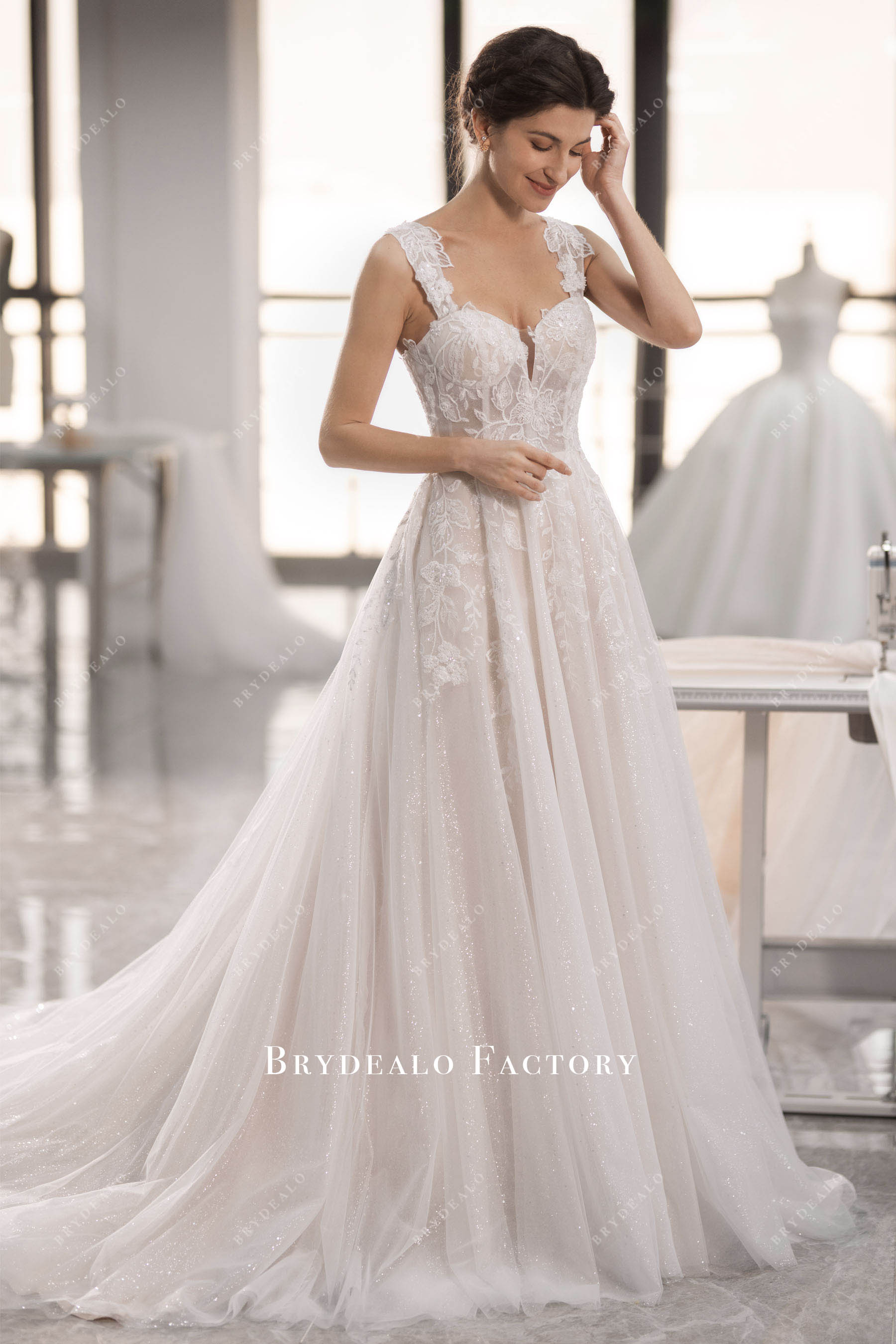 Sparkly Straps Beaded Lace Wedding Dress Light Ivory Sparkly Straps Beaded Lace Wedding Dress Light Ivory
