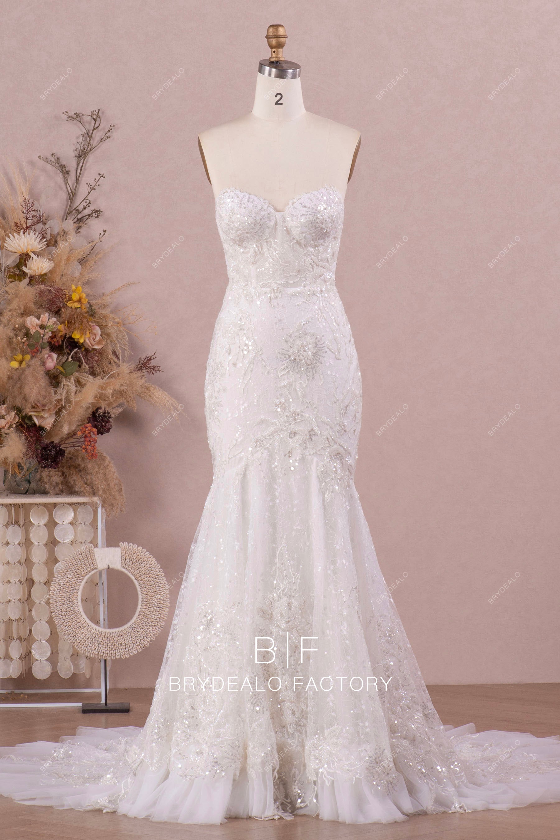 Luxury Lace Up Back Sweetheart Beaded Lace Wedding Dress - Light Ivory Luxury Lace Up Back Sweetheart Beaded Lace Wedding Dress - Light Ivory