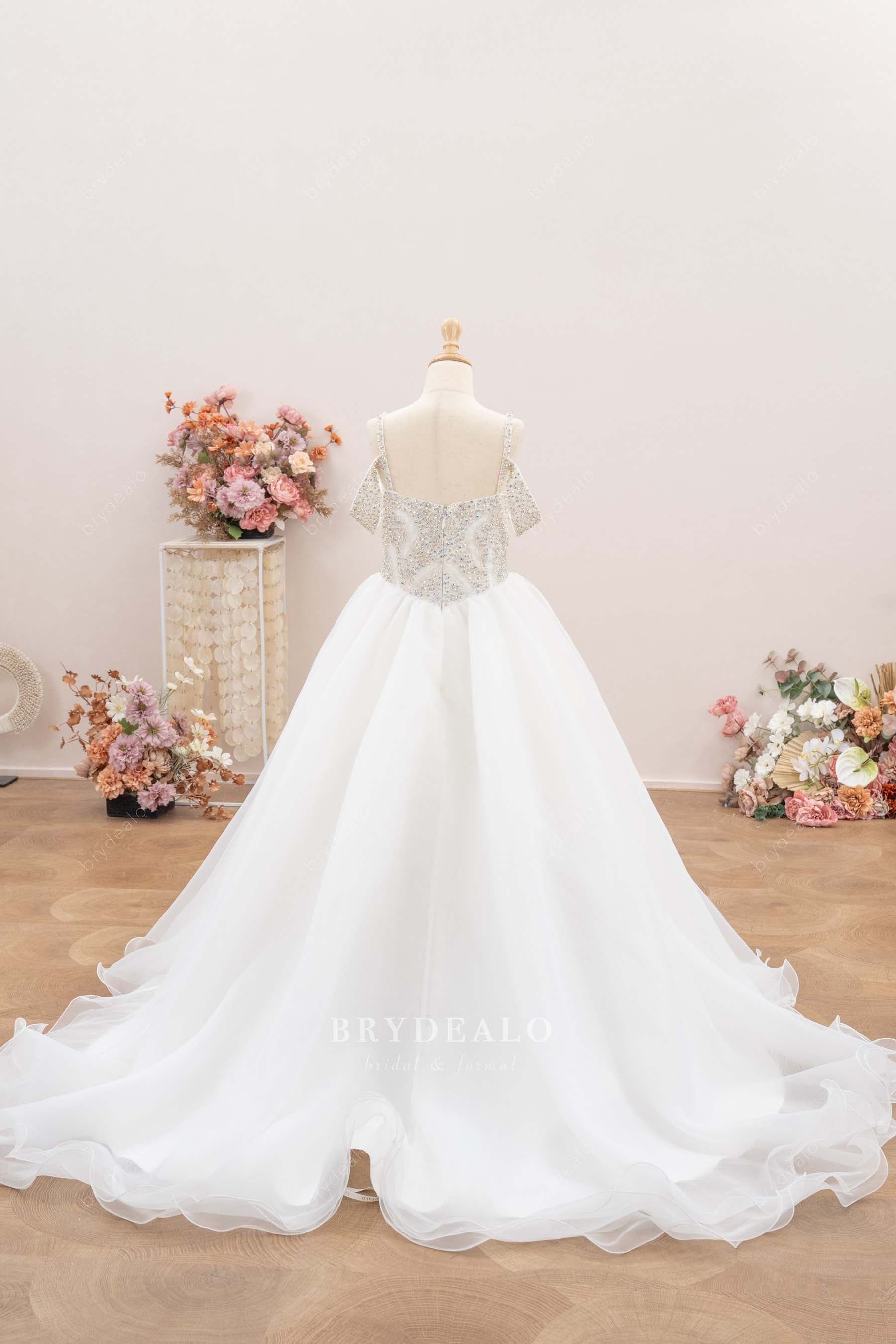 sparkly thin straps kids formal gown
