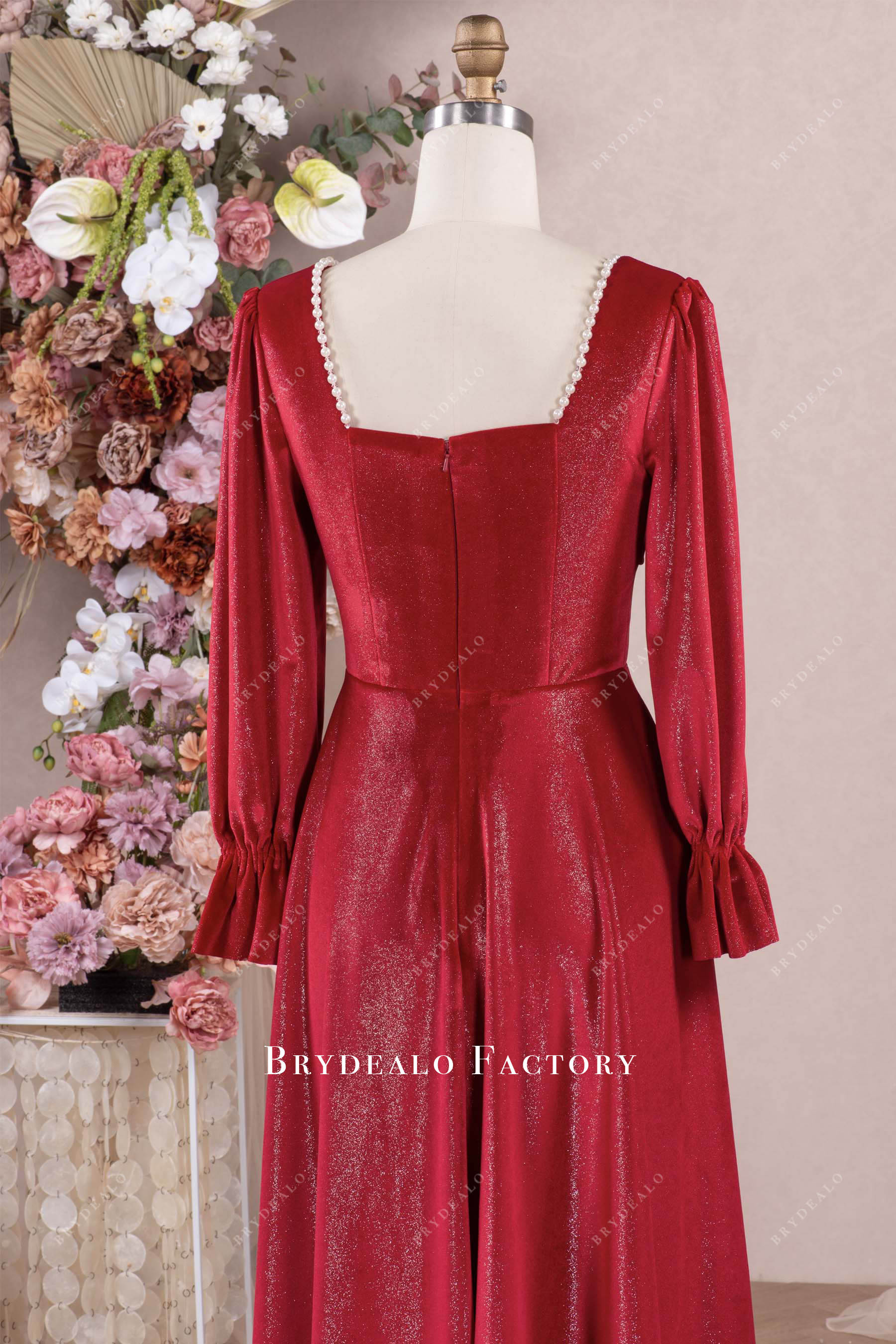 square back sleeved formal dress