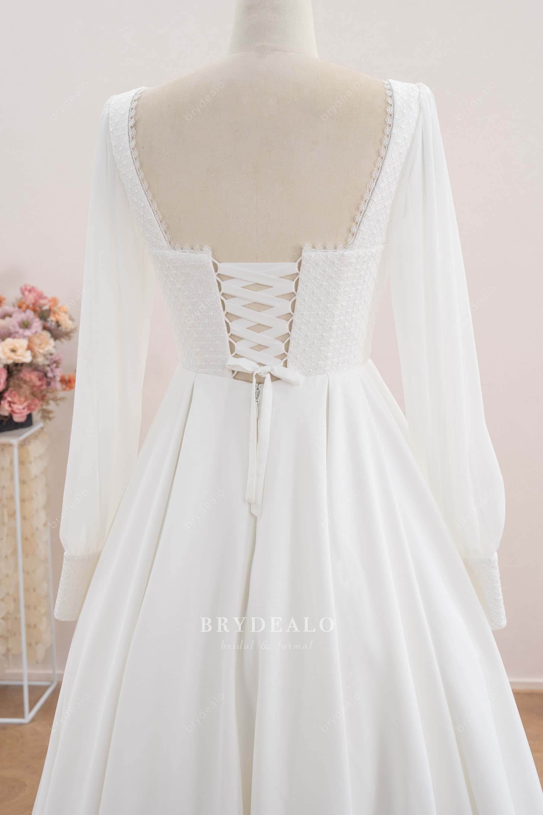 square lace-up back wedding dress