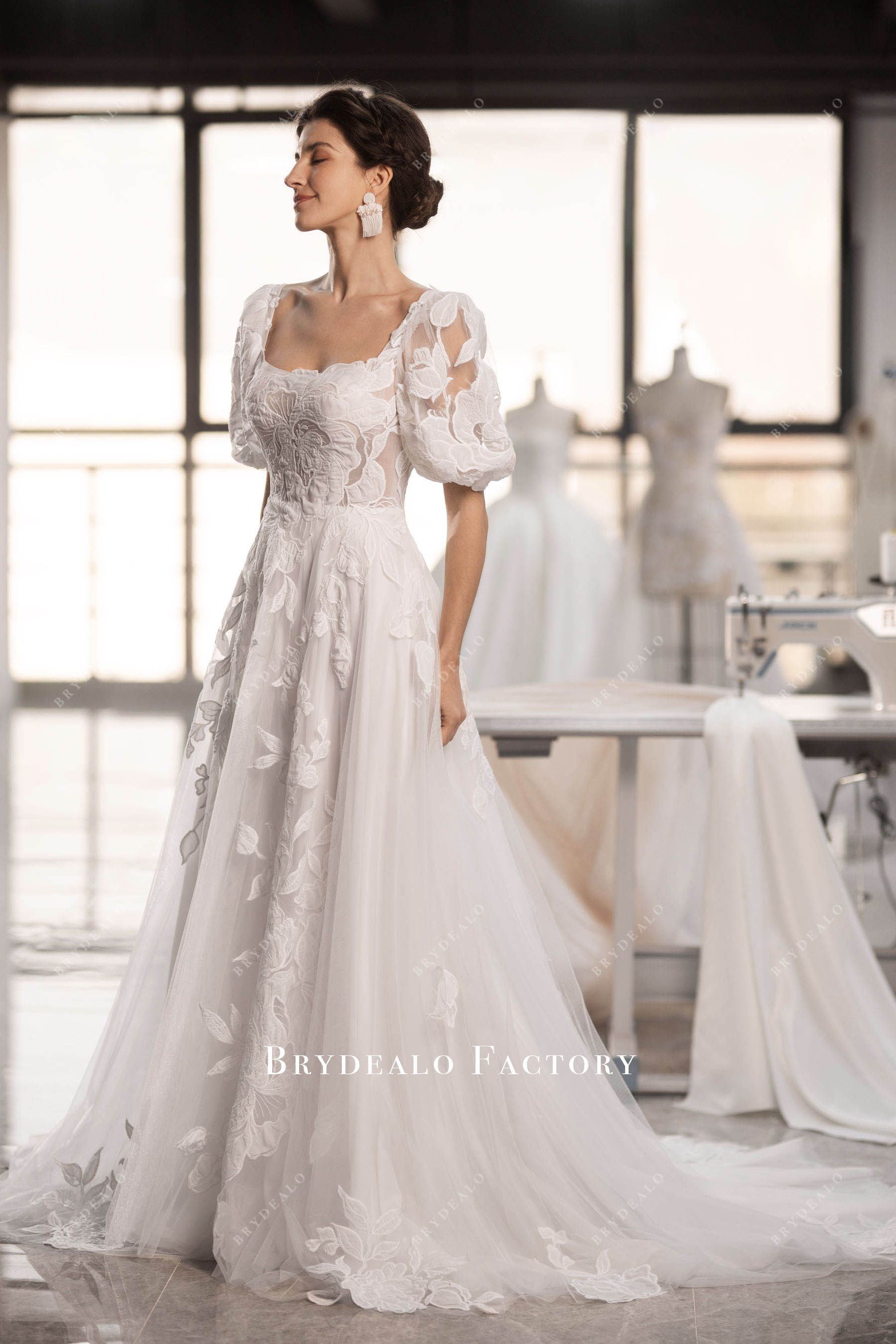square neck Aline wedding gown sample