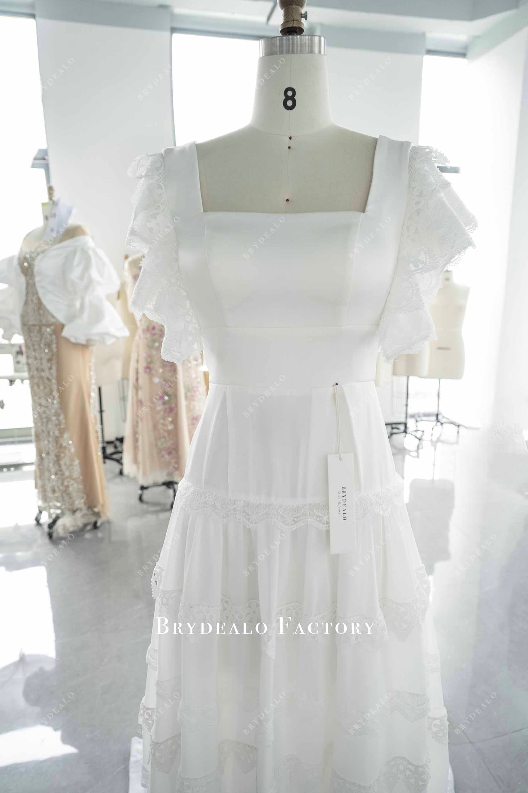 square neck boho wedding dress