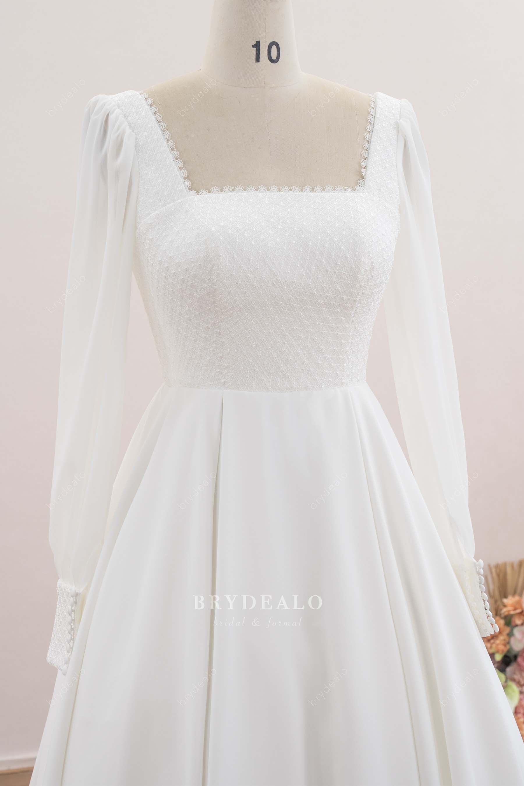 square neck sleeved wedding dress
