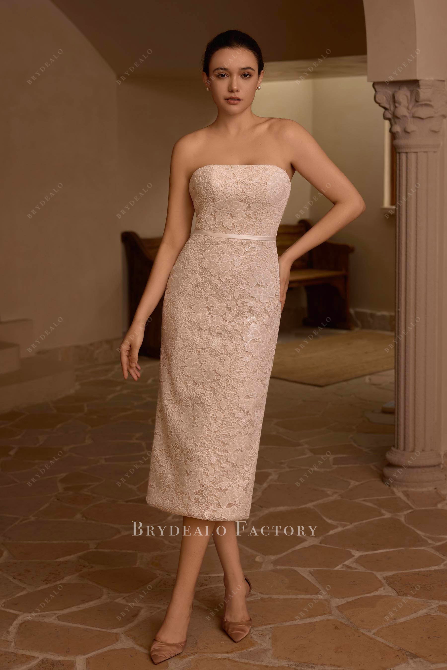 straight across flower lace wedding dress