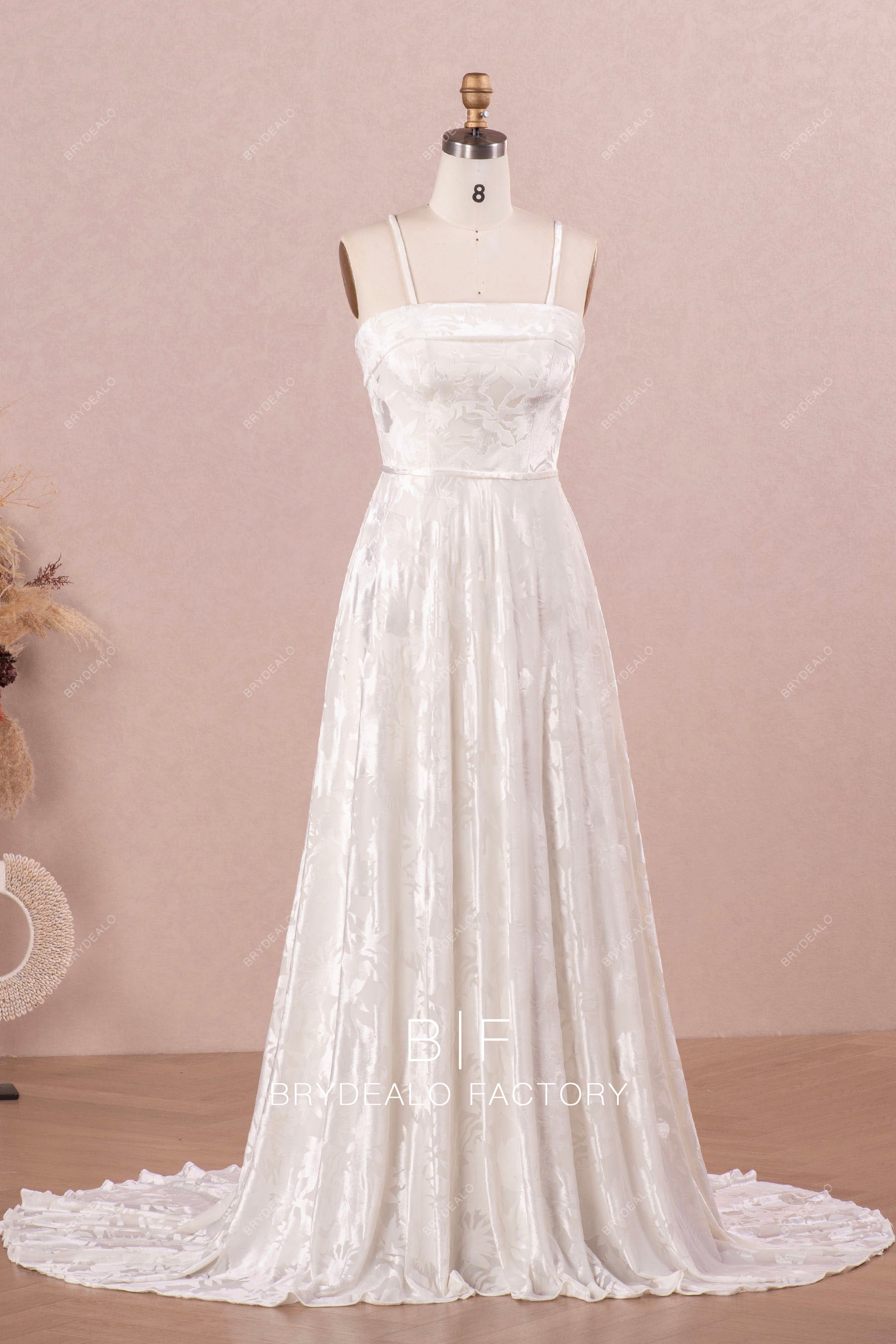 straight across neck velvet wedding dress