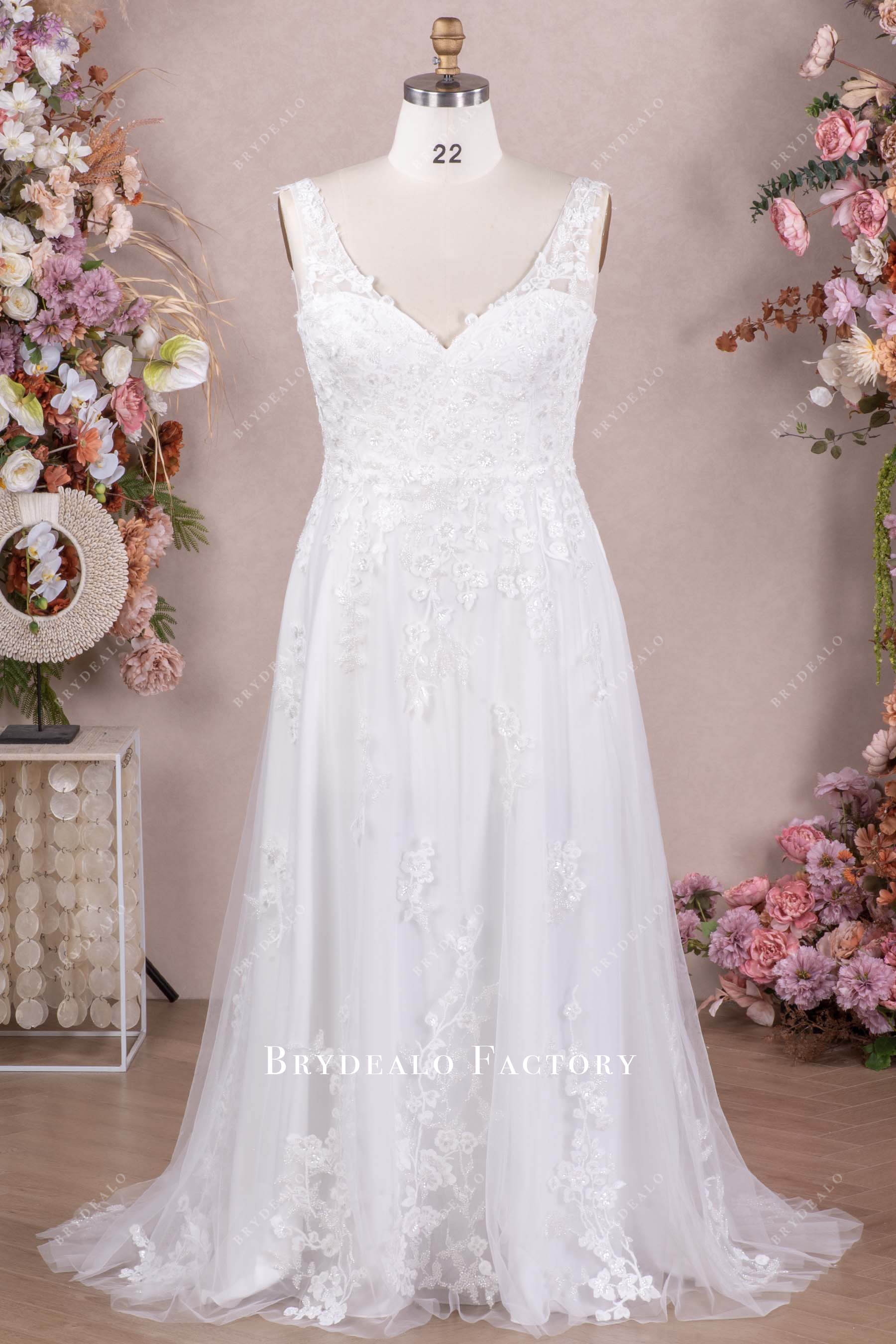 strap V-neck Aline bridal gown