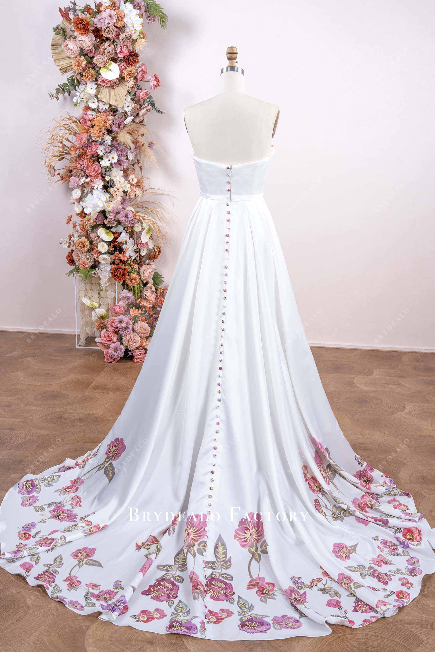 strapeless court train A-line wedding dress