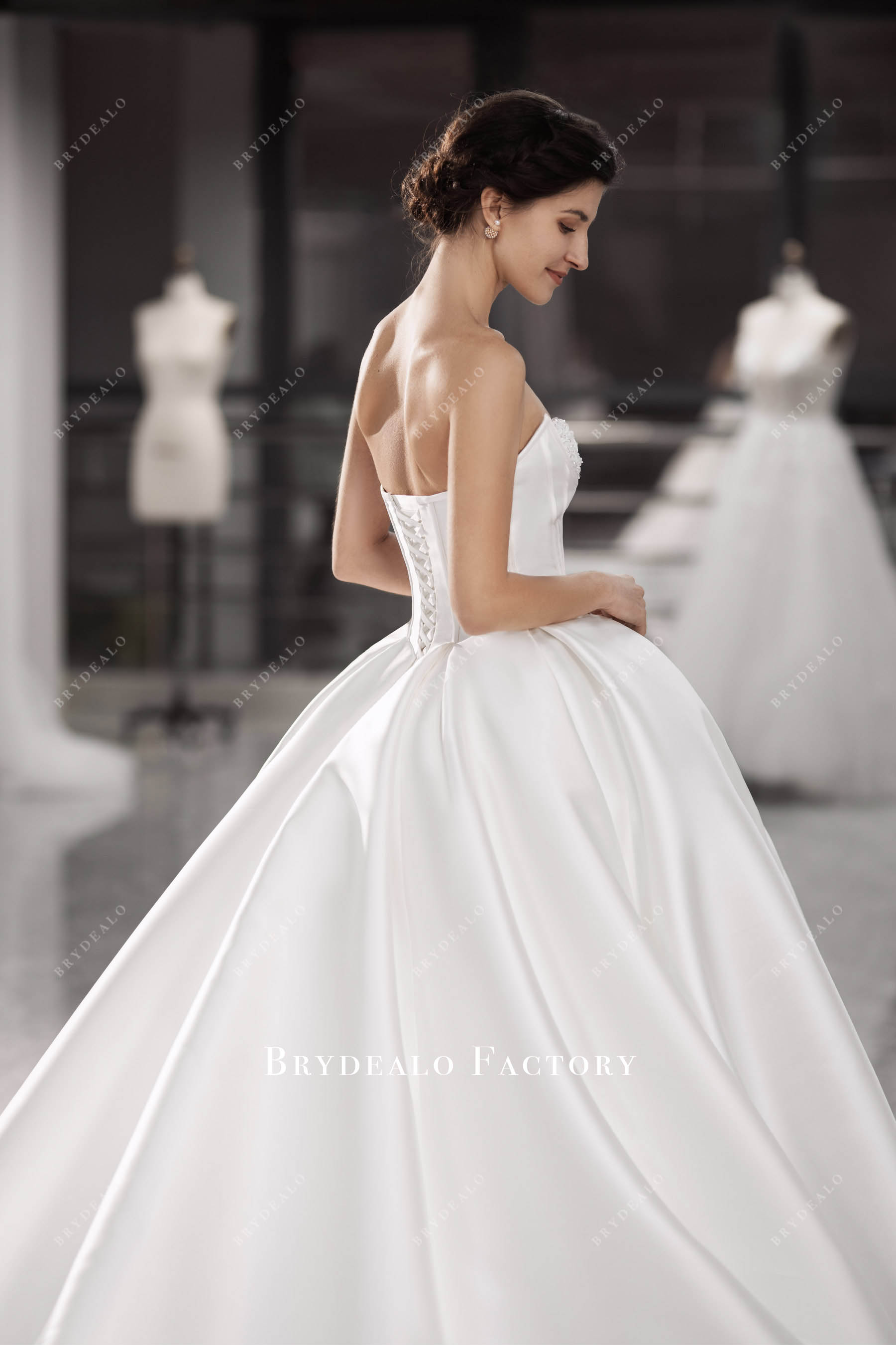 strapless mikado puffy wedding gown