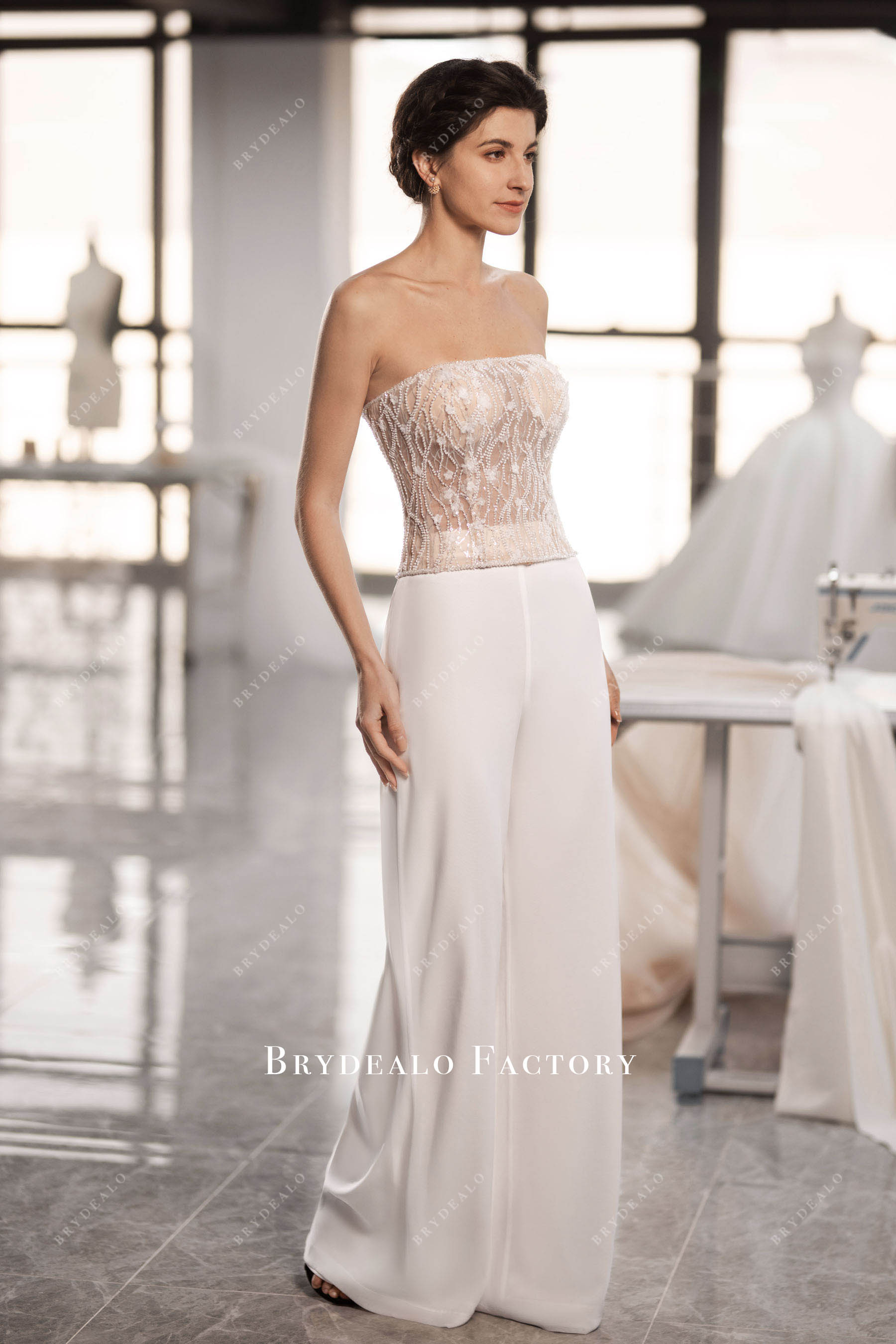 strapless beaded bridal top chiffon pants