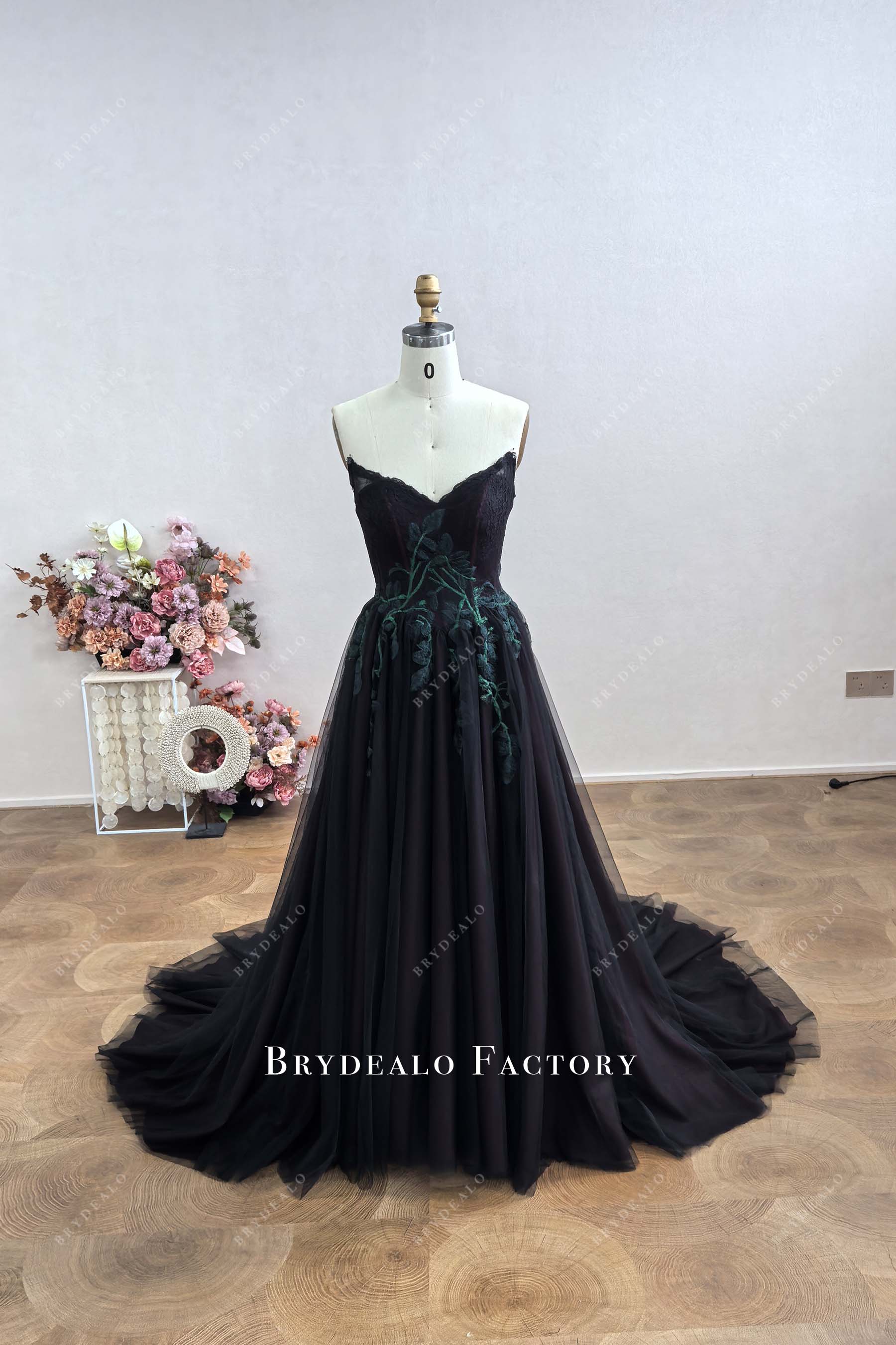 strapless black lace wedding dress
