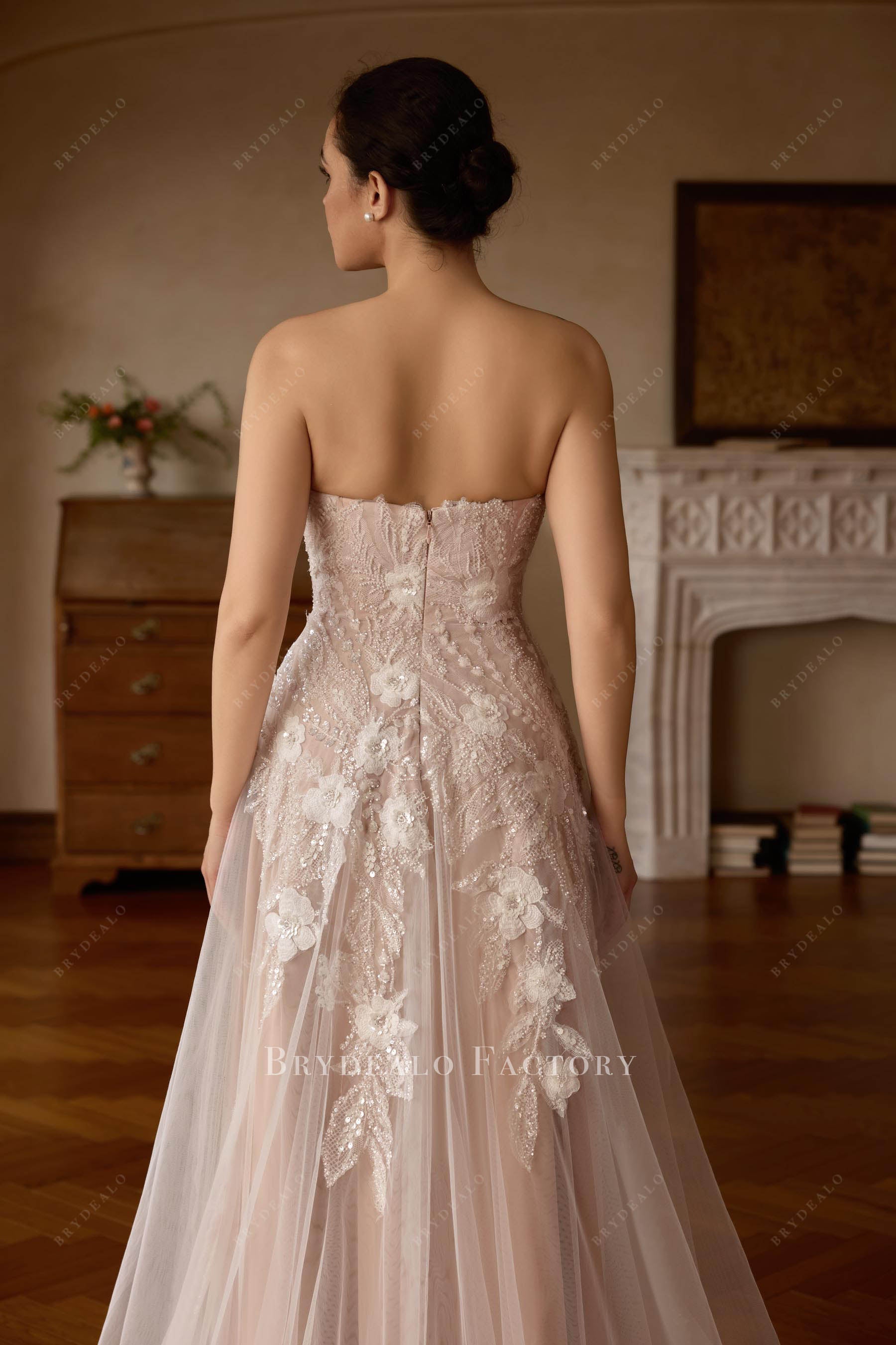 strapless botanic lace wedding dress