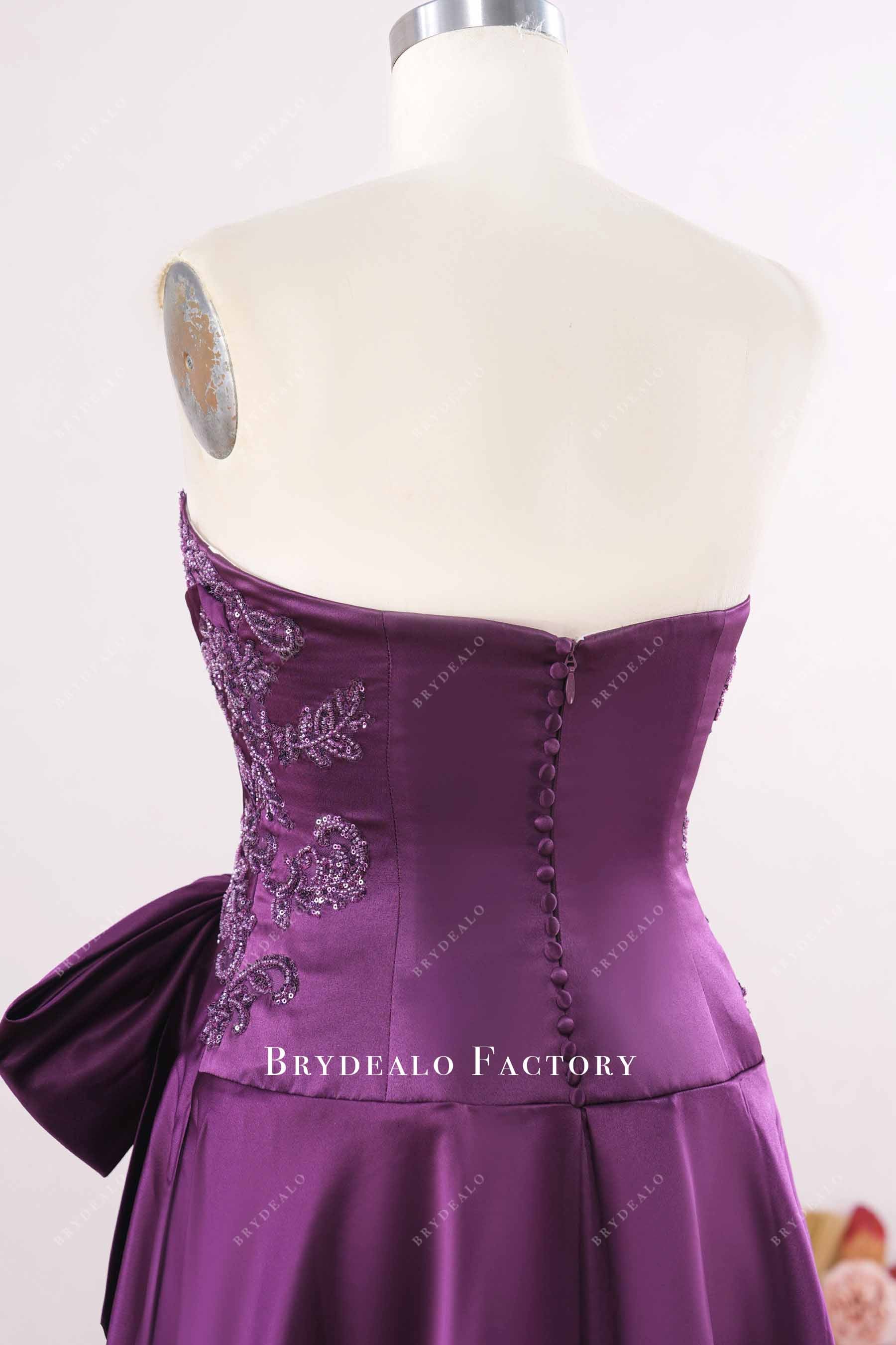 strapless buttoned back formal dress