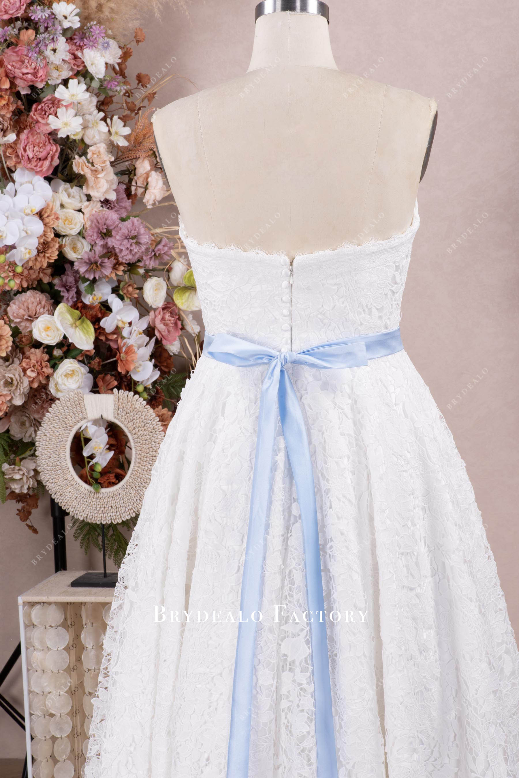 strapless chemical lace satin belt wedding dress
