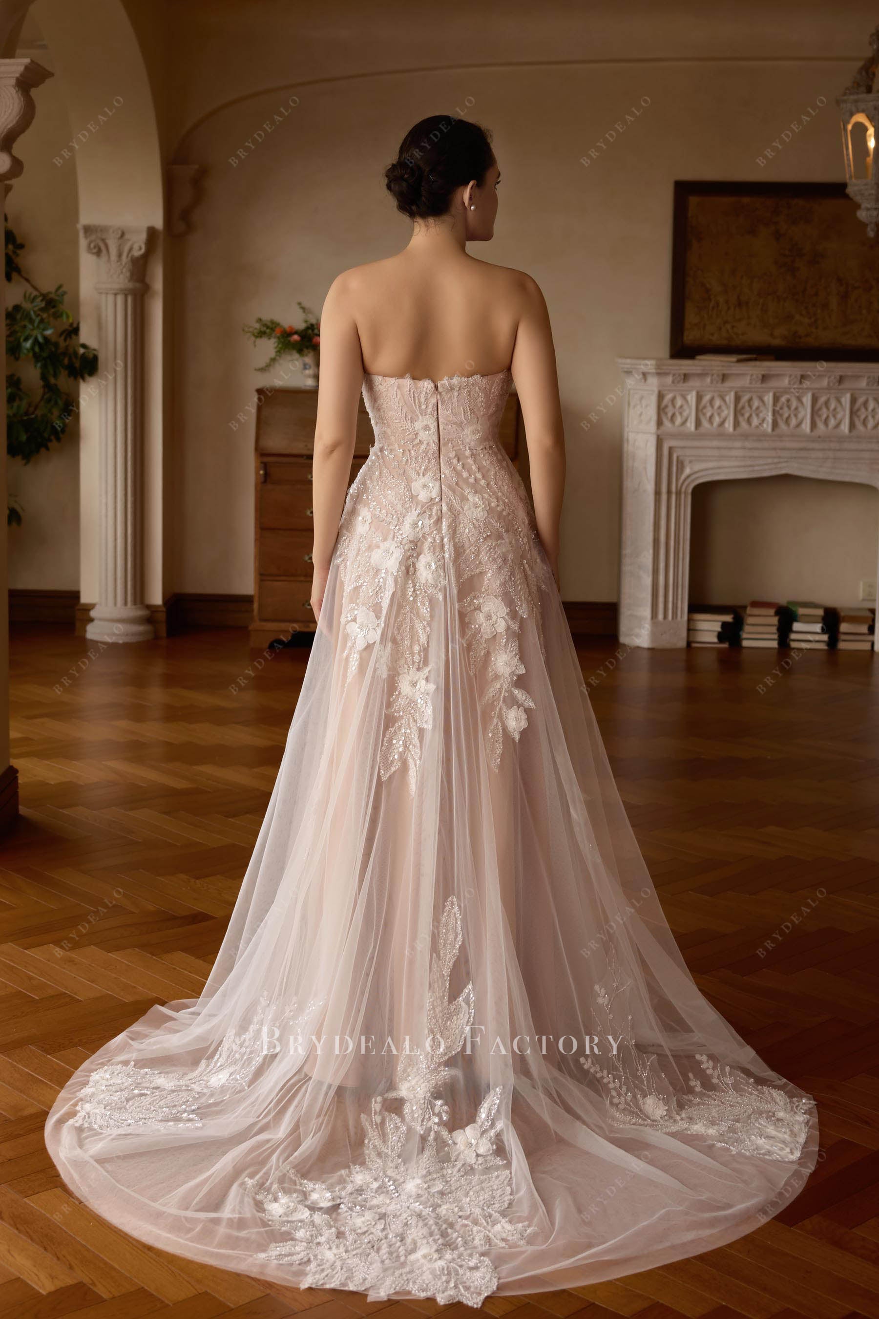 strapless court train A-line wedding dress