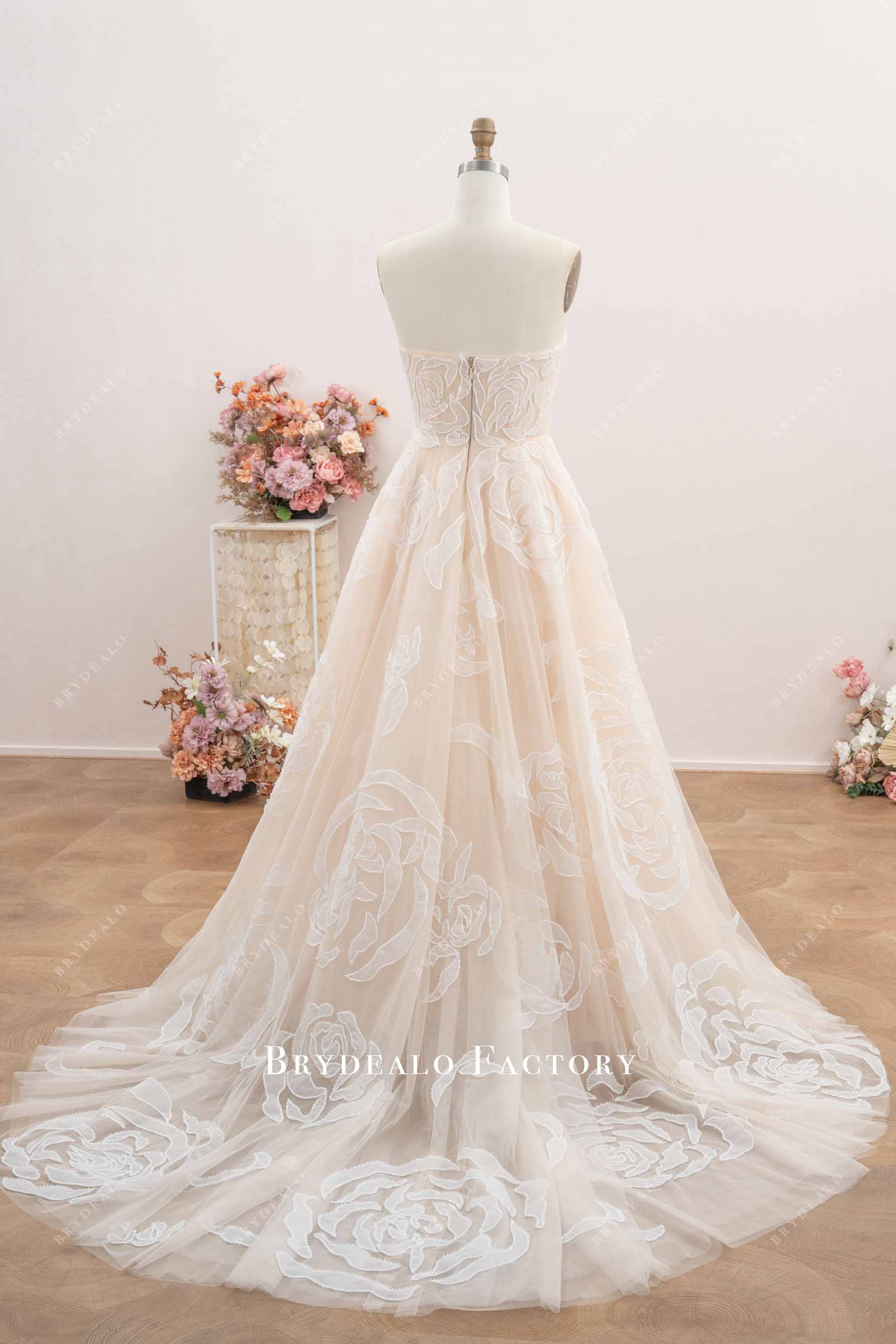 strapless court train bridal gown