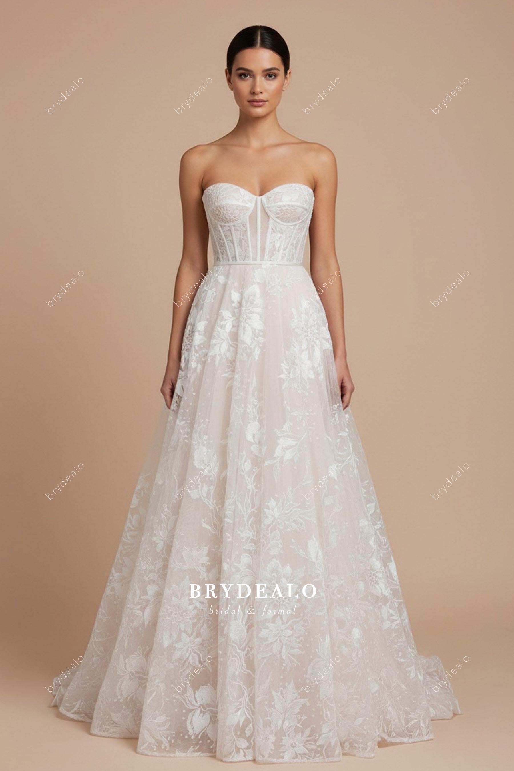 strapless flower lace wedding dress