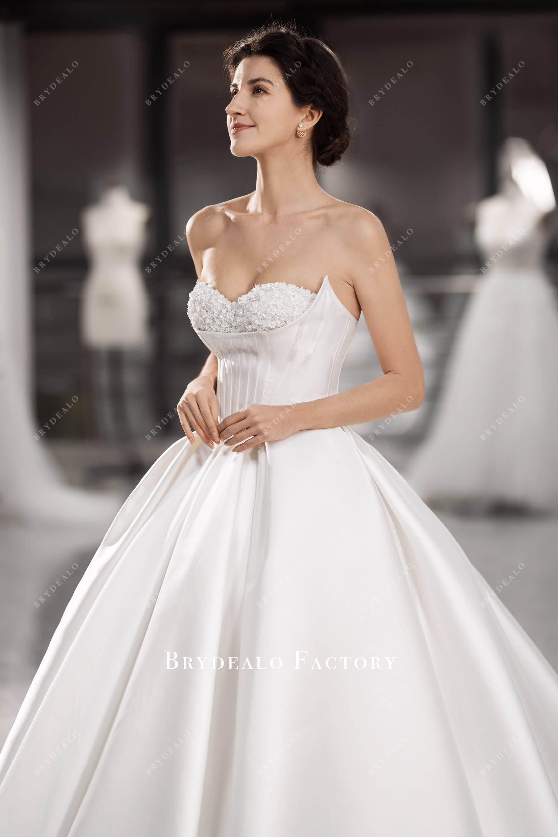 strapless flower sweetheart wedding gown