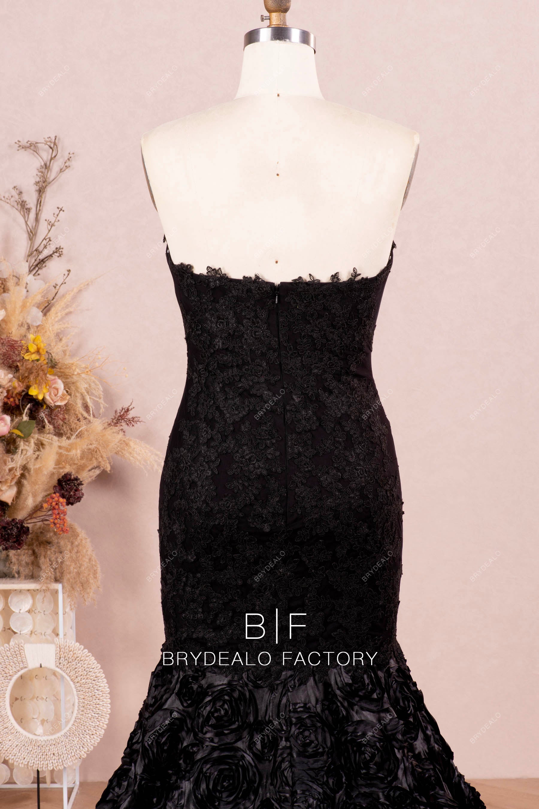 strapless lace prom gown