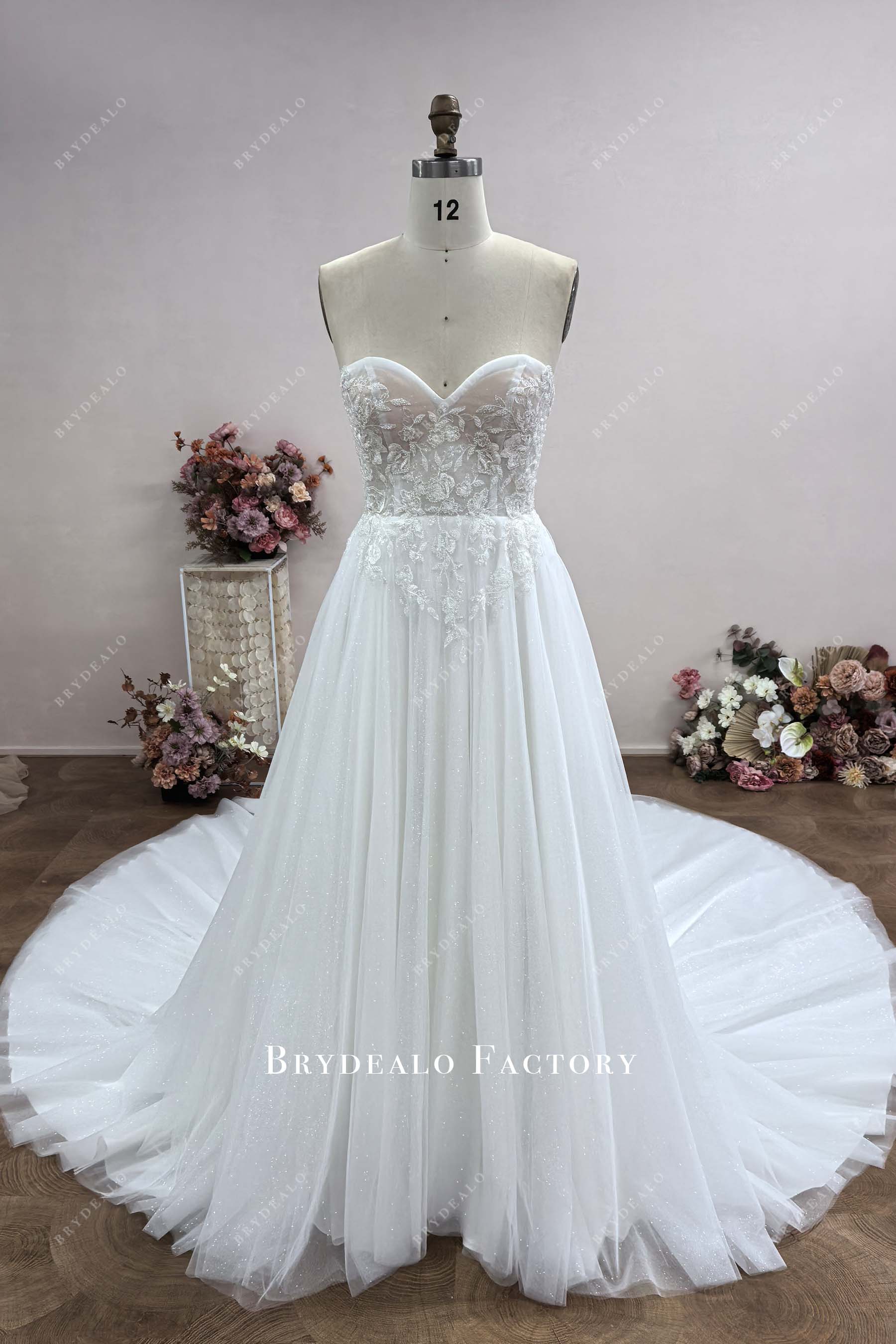 strapless lace sweetheart neck wedding dress