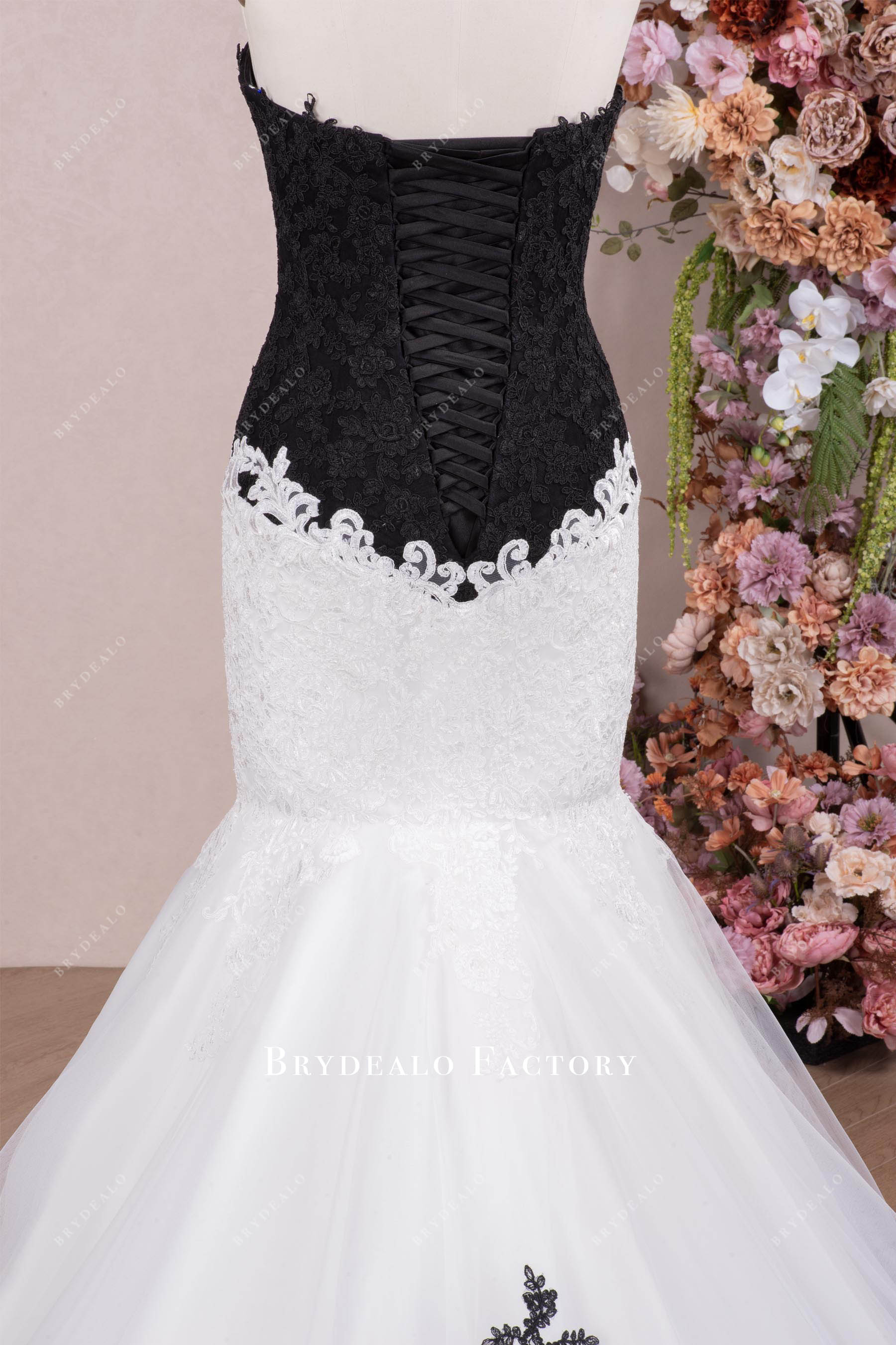 strapless lace-up back lace wedding dress