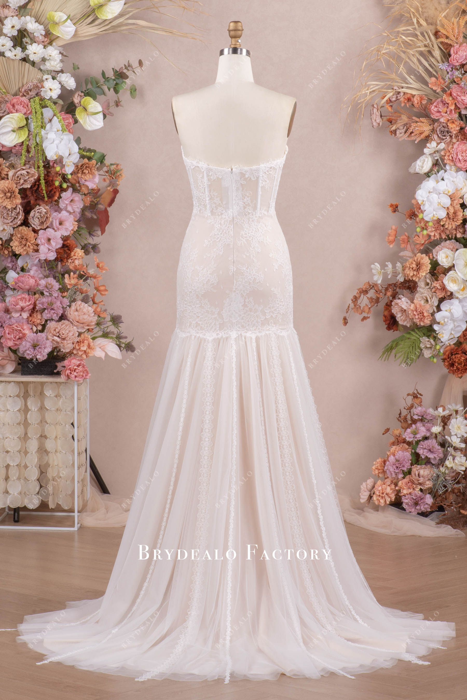 Quality Bohemian Lace Tassel Mermaid Wedding Dress
