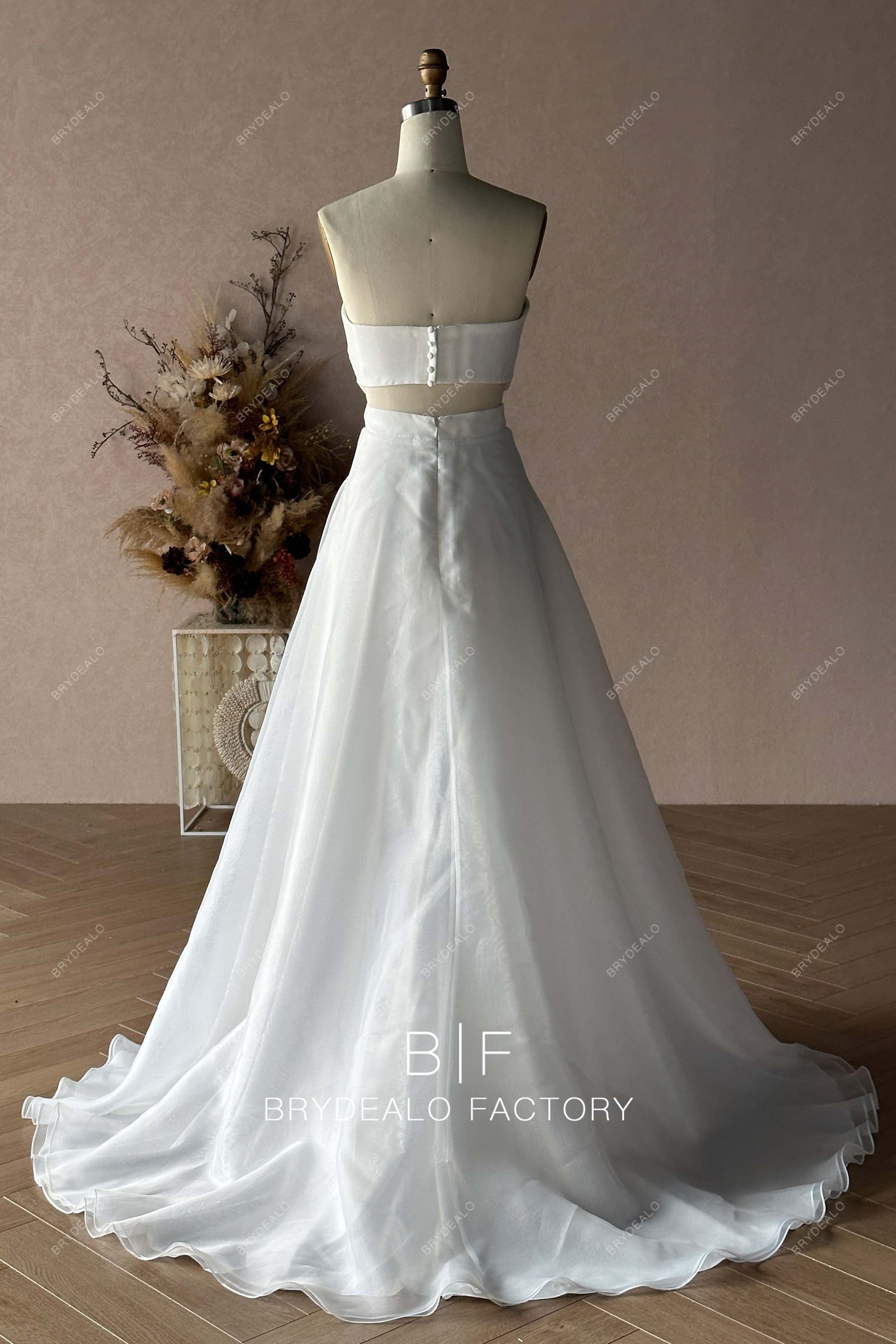 strapless organza two piece long A-line wedding dress