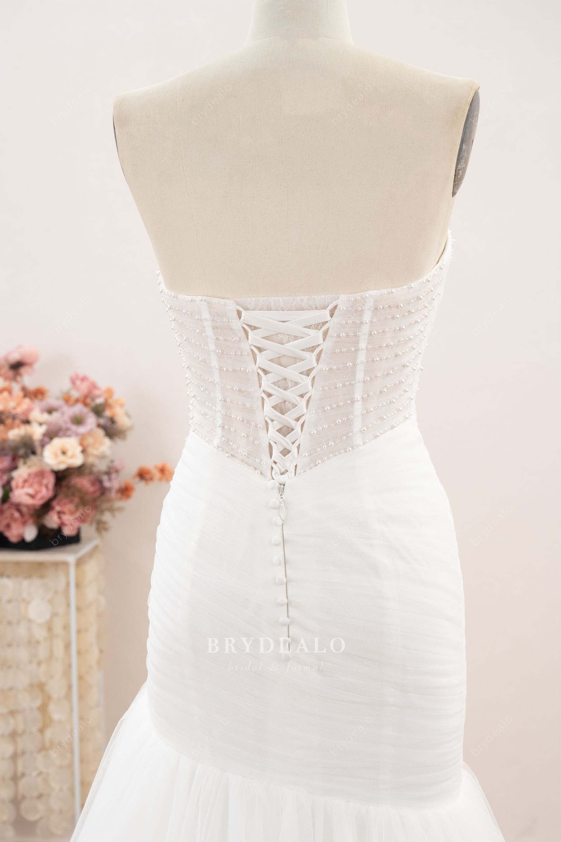 strapless pearl back wedding dress