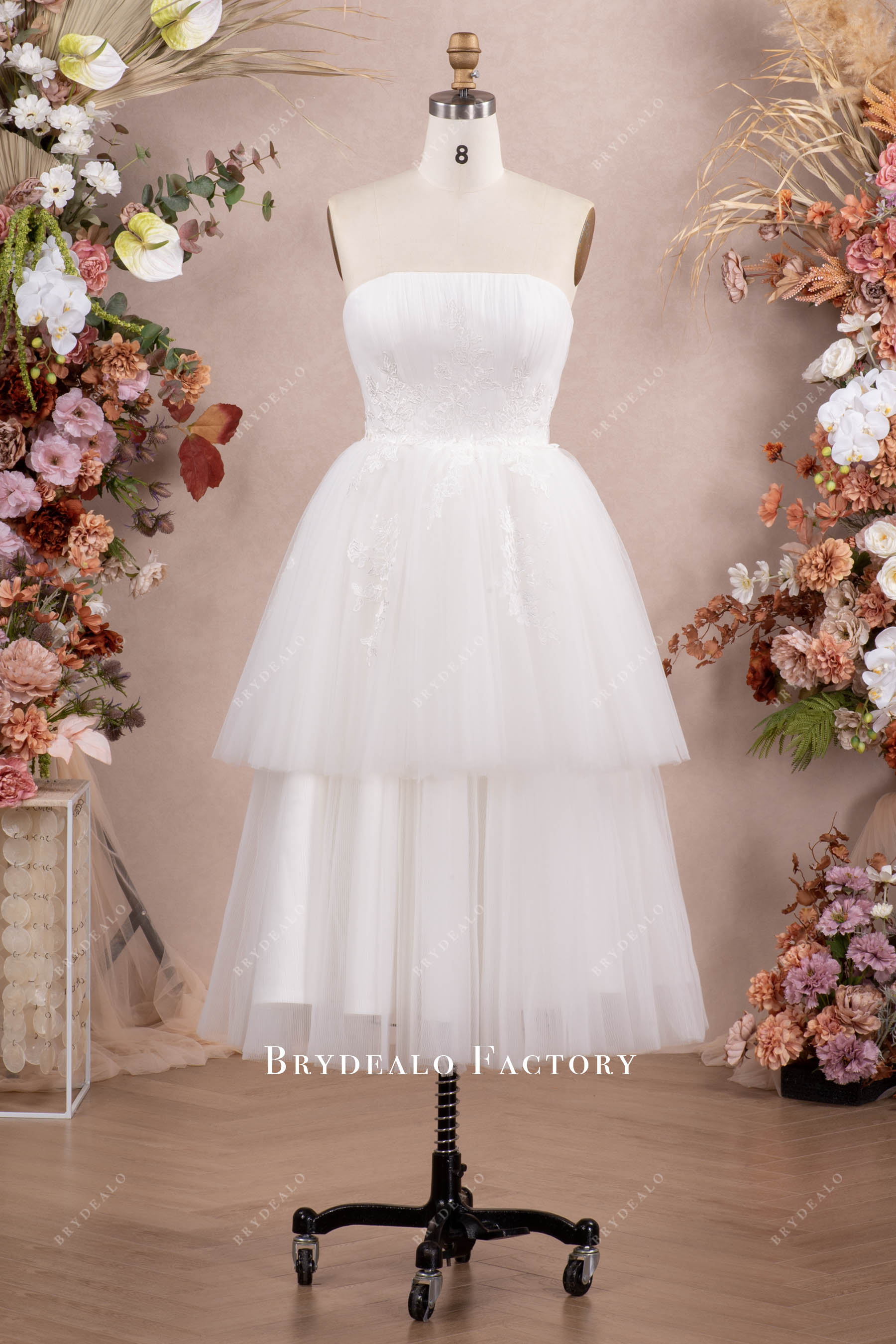 short vintage wedding dress Vintage Strapless Tiered Tulle Short Wedding Dress