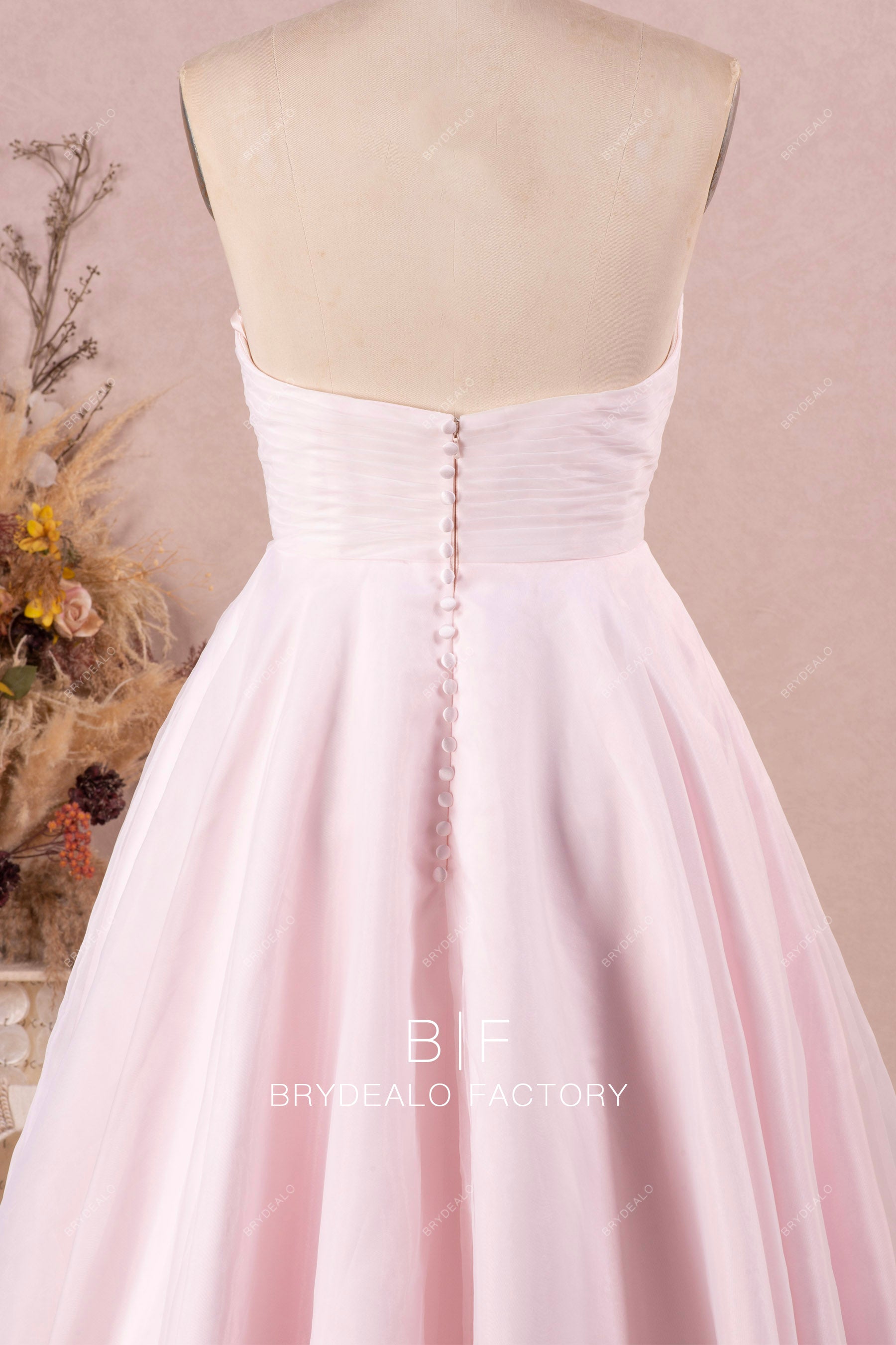 strapless pleated wedding dress