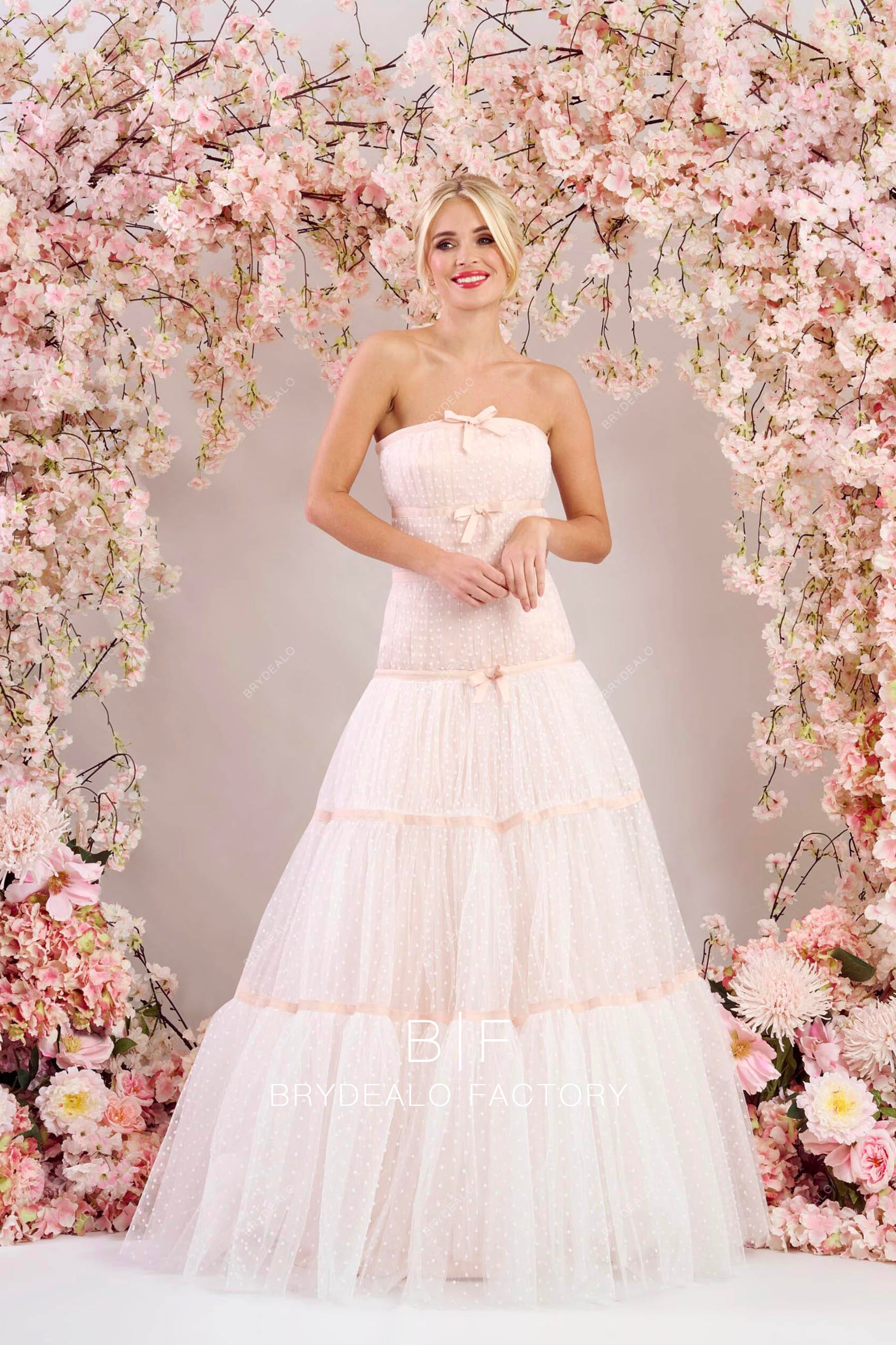 strapless polk dot tulle A-line wedding dress