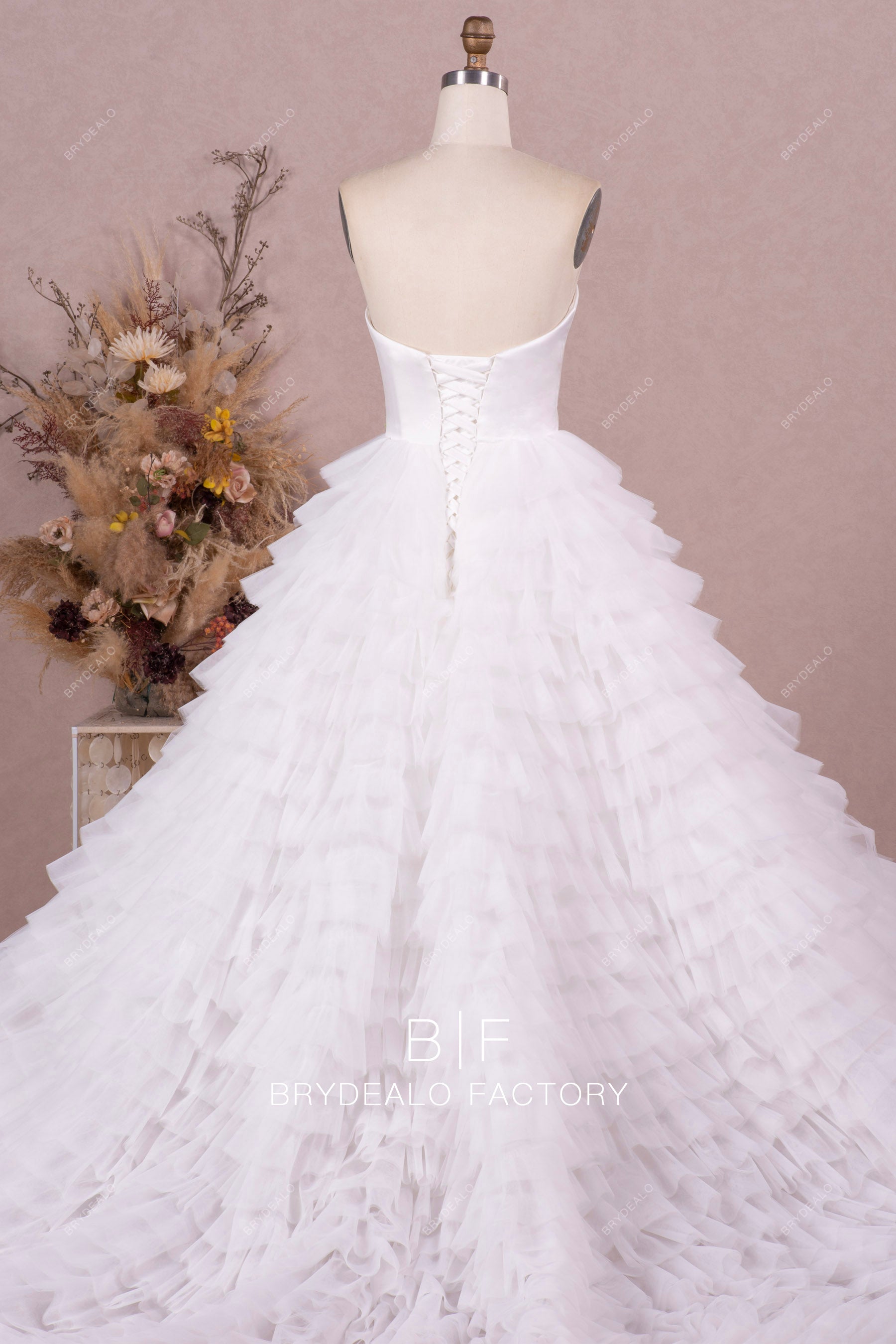 strapless ruffled wedding dress