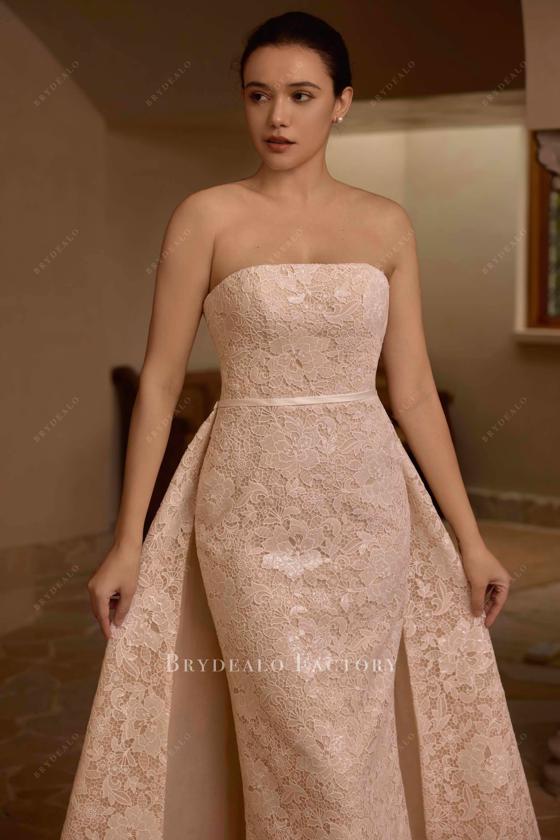 strapless satin belt lace wedding dress