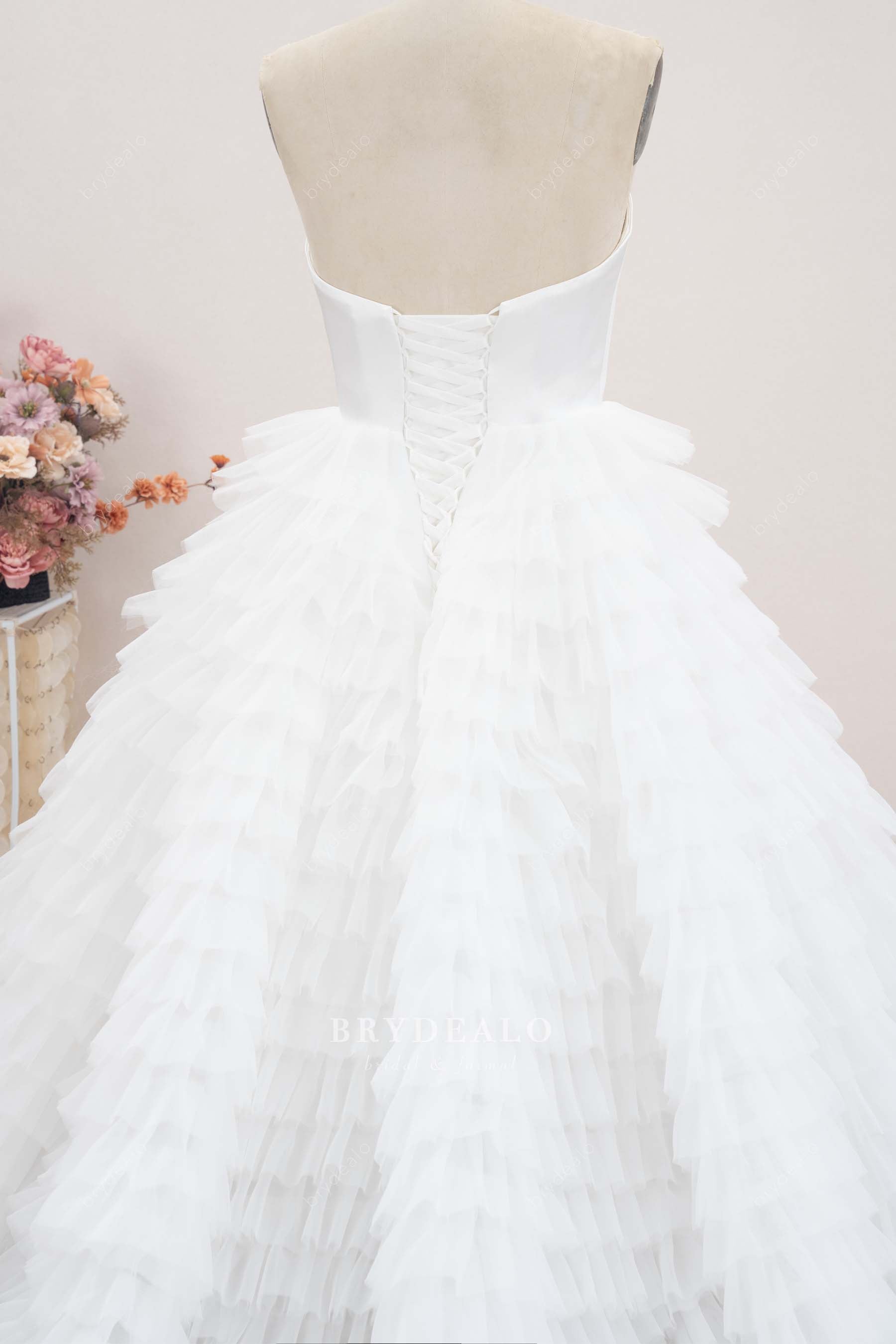 strapless satin lace-up back wedding gown