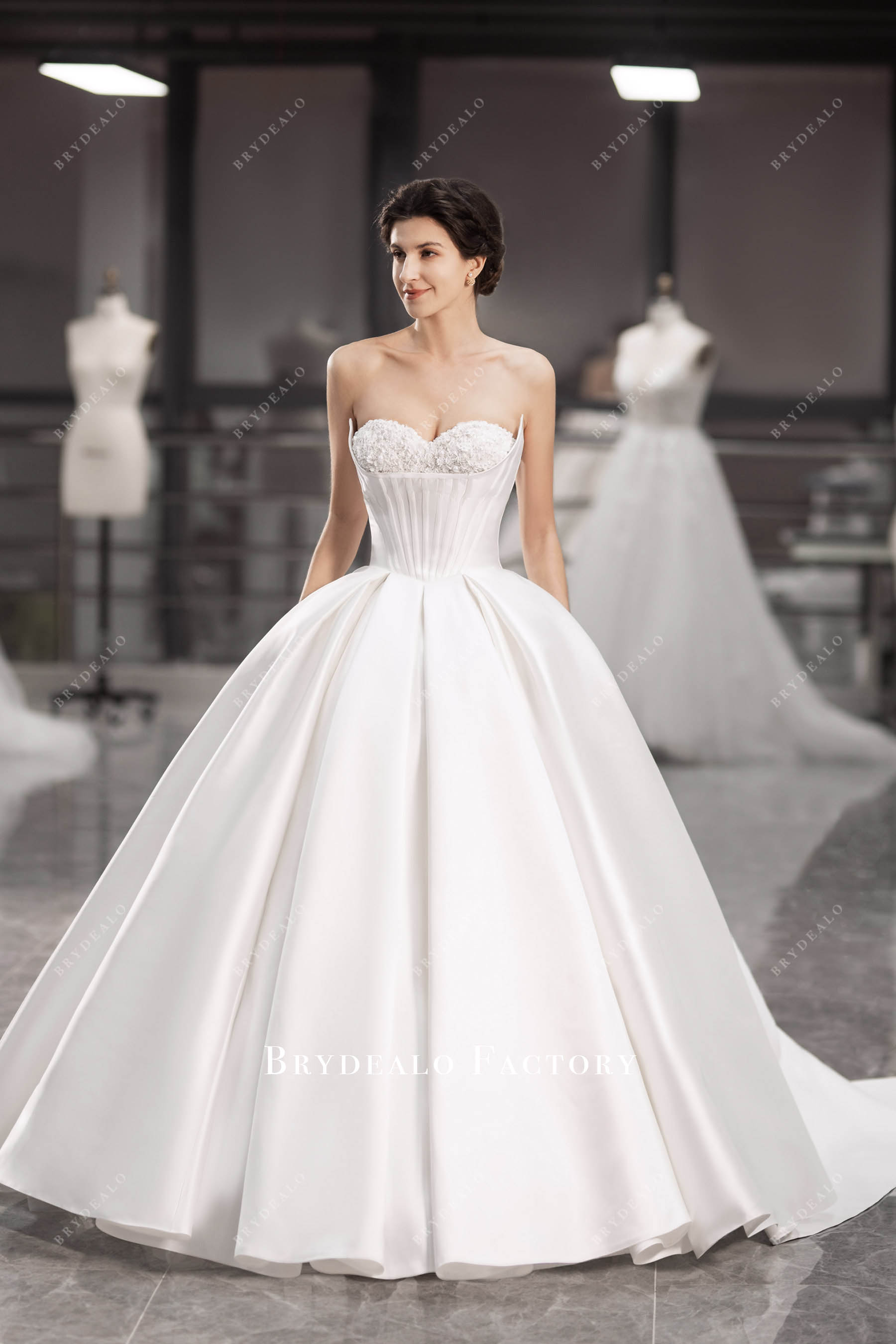 strapless satin wedding ballgown