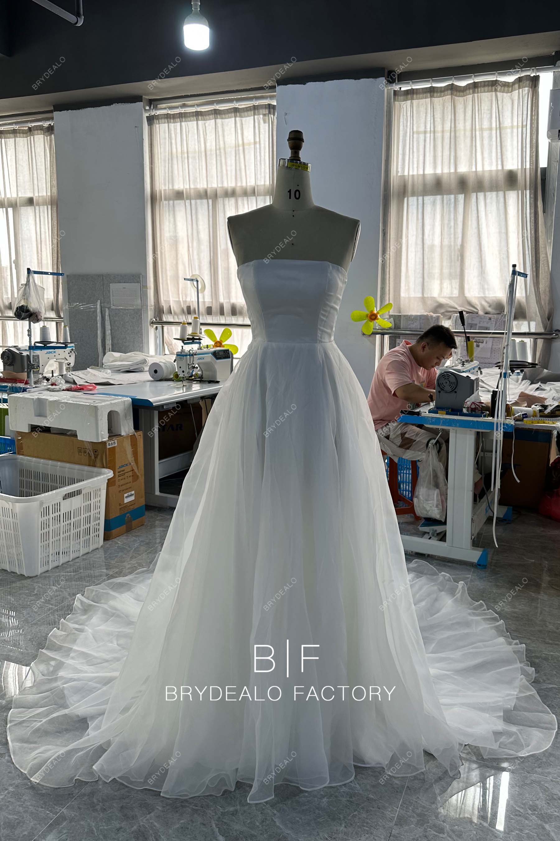 strapless straight across neck long bridal gown