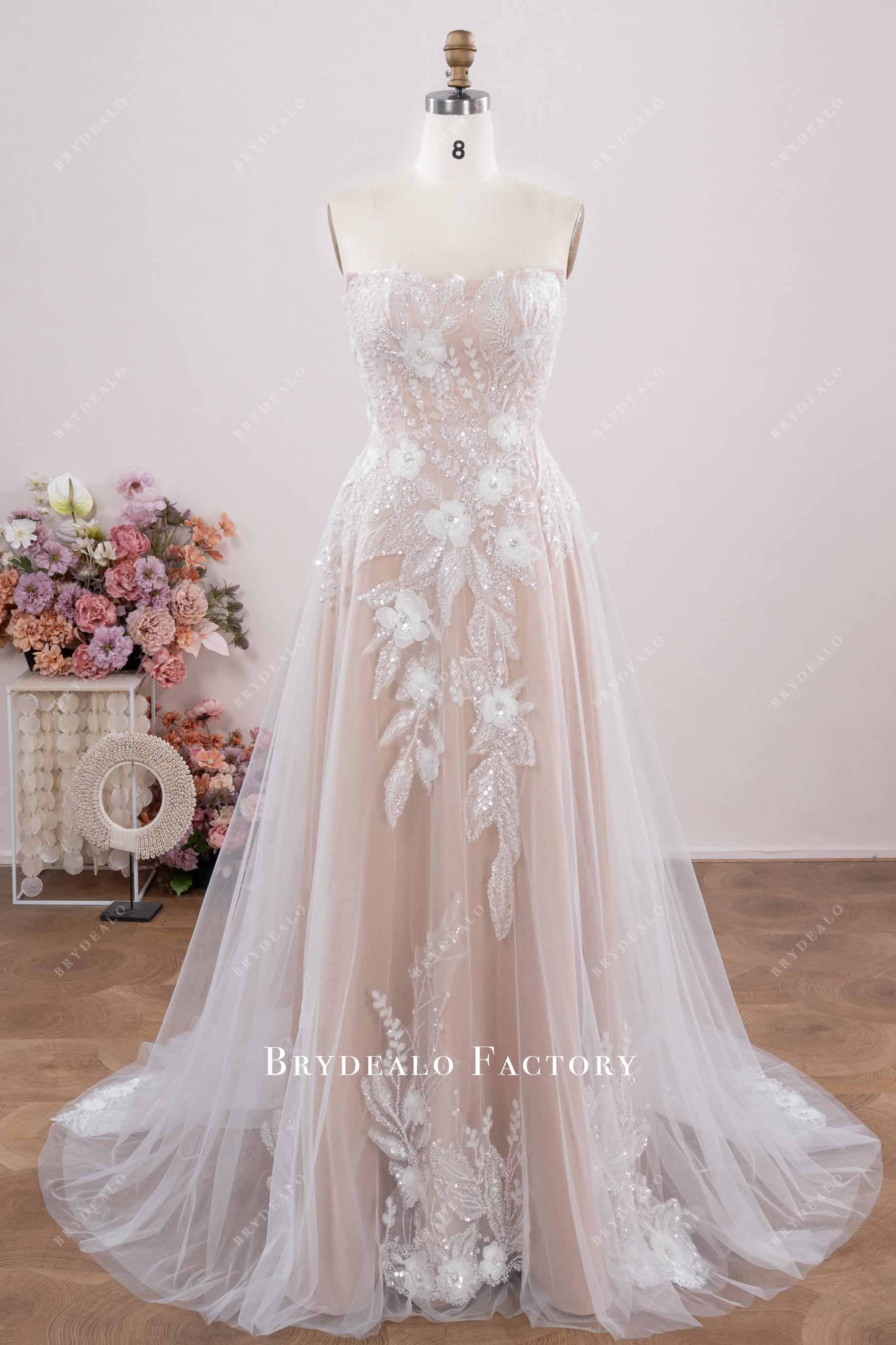 beaded lace court train wedding dress