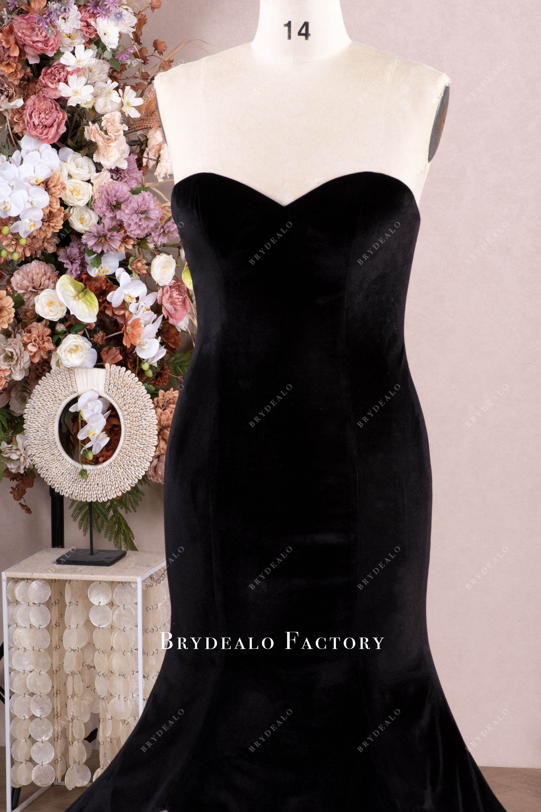 strapless sweetheart neck velvet wedding gown