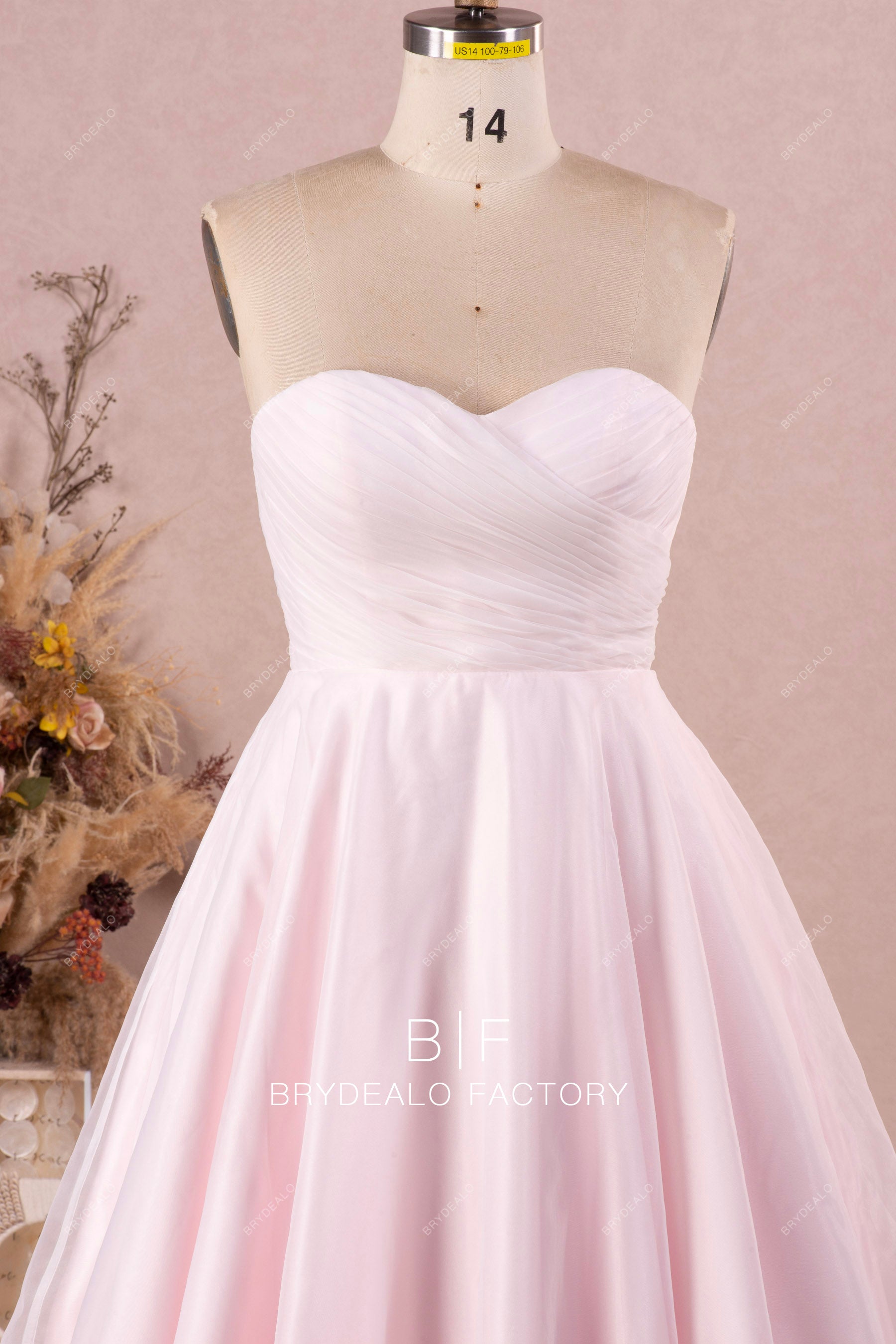 strapless sweetheart pleated wedding gown