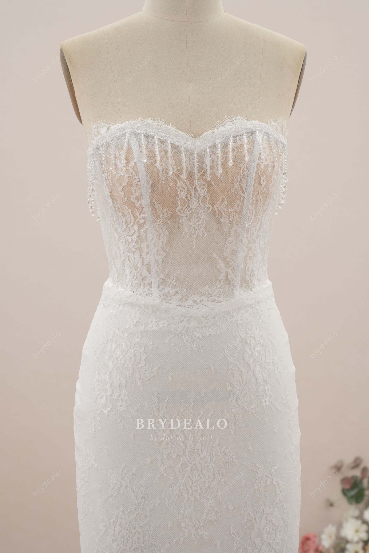 strapless tassel sweetheart neck wedding dress