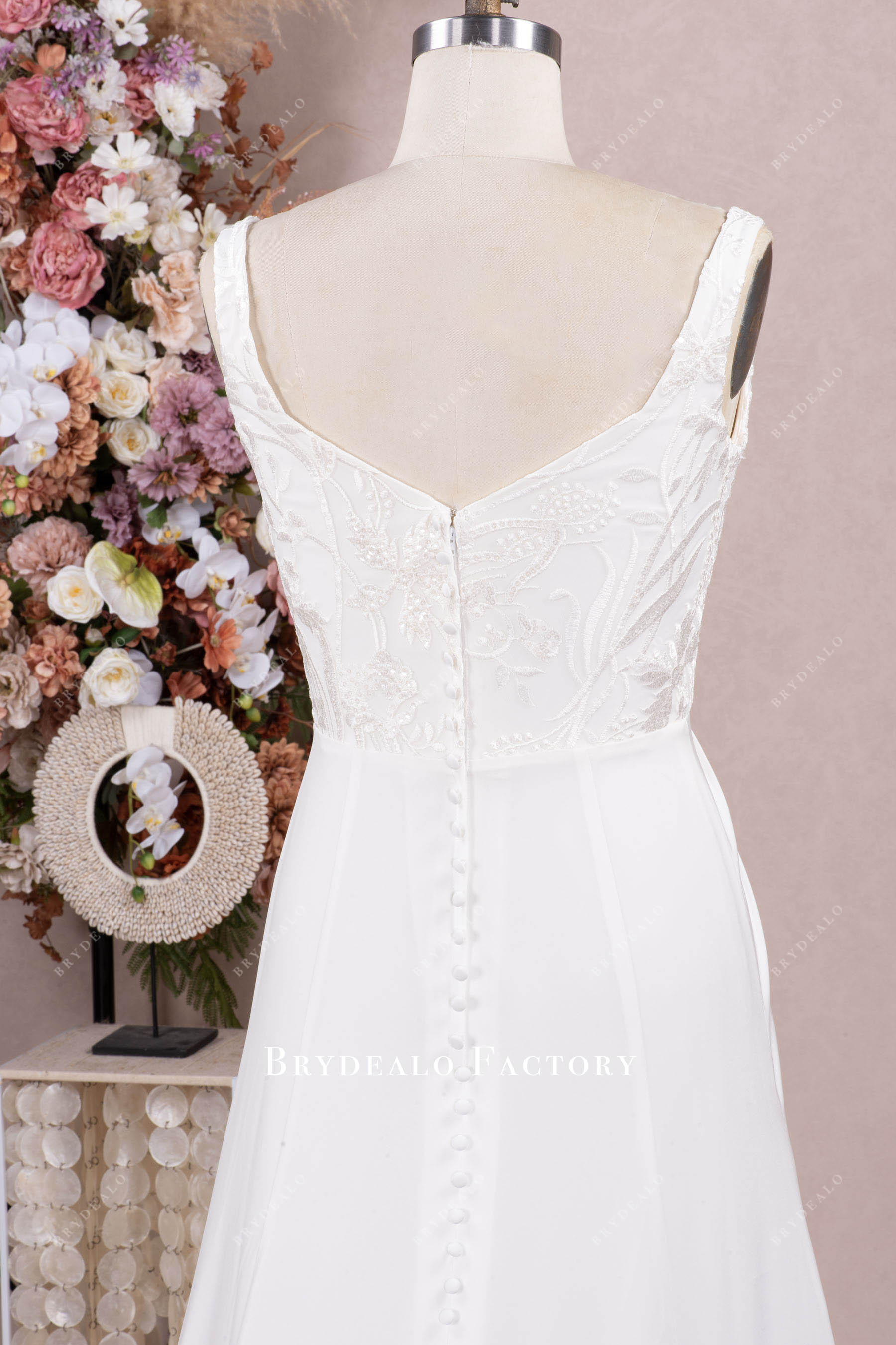 straps V-cut back lace wedding gown