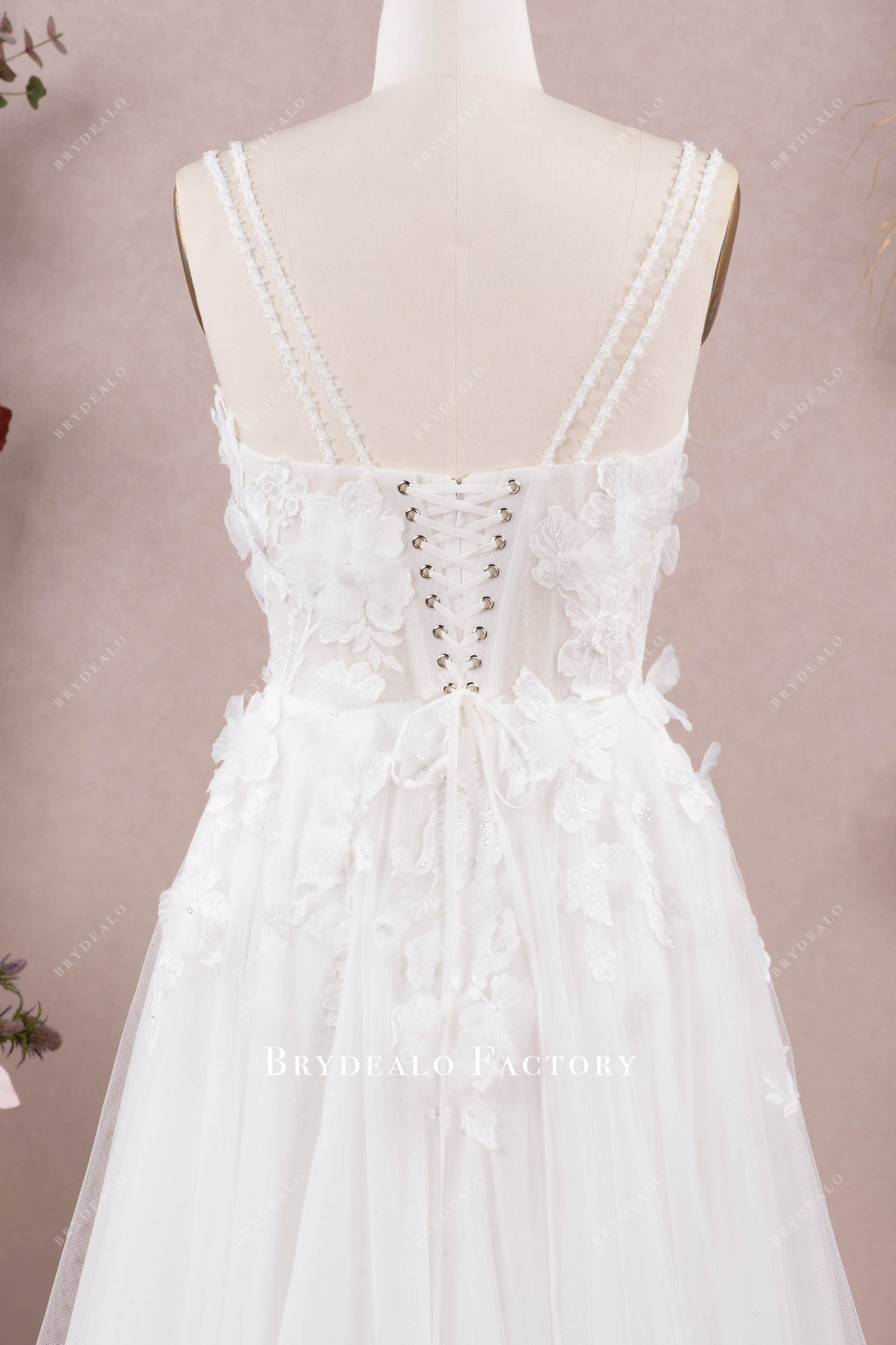 straps lace up closure wedding dress