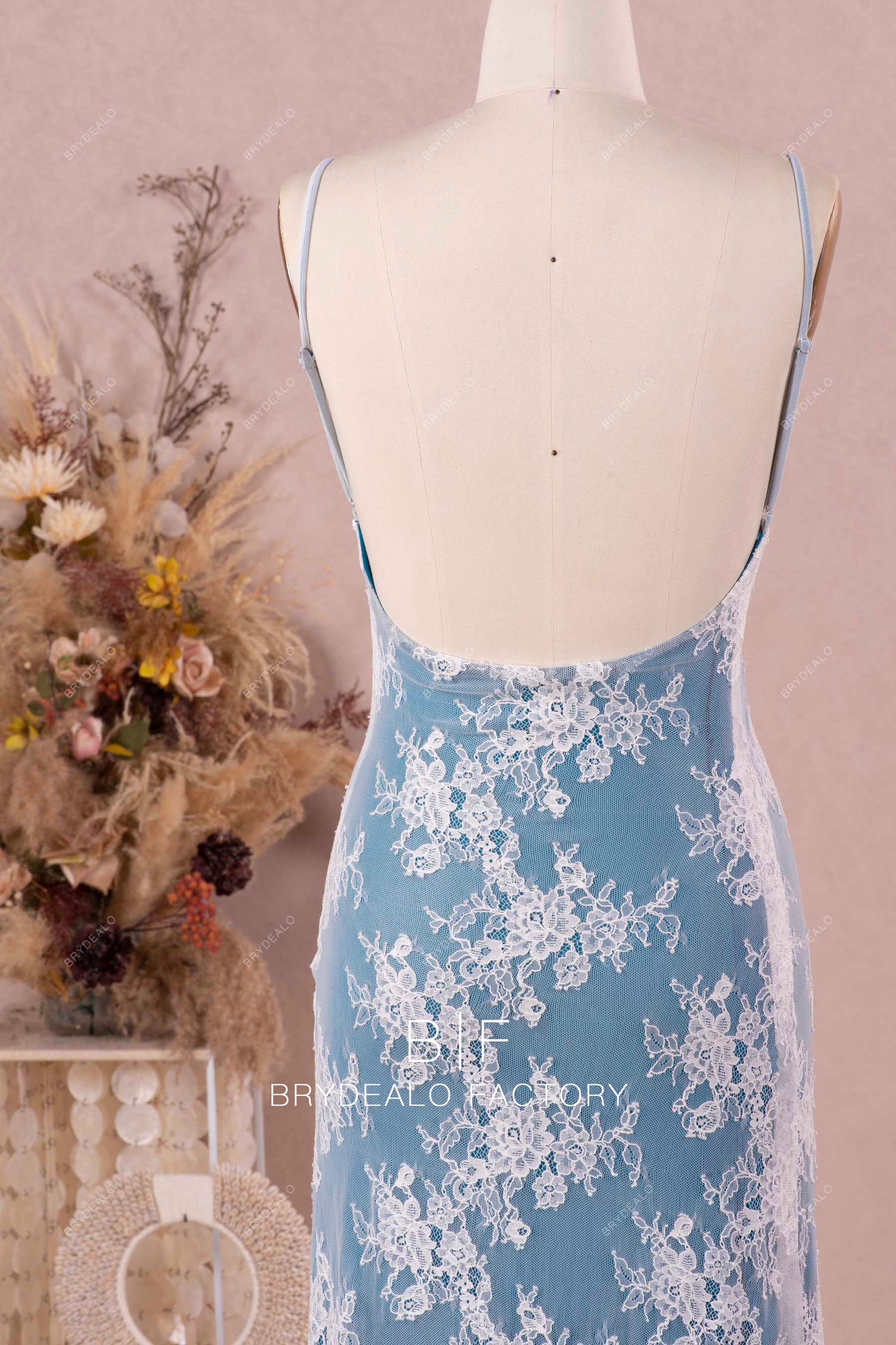 straps open back flower lace bridal dress