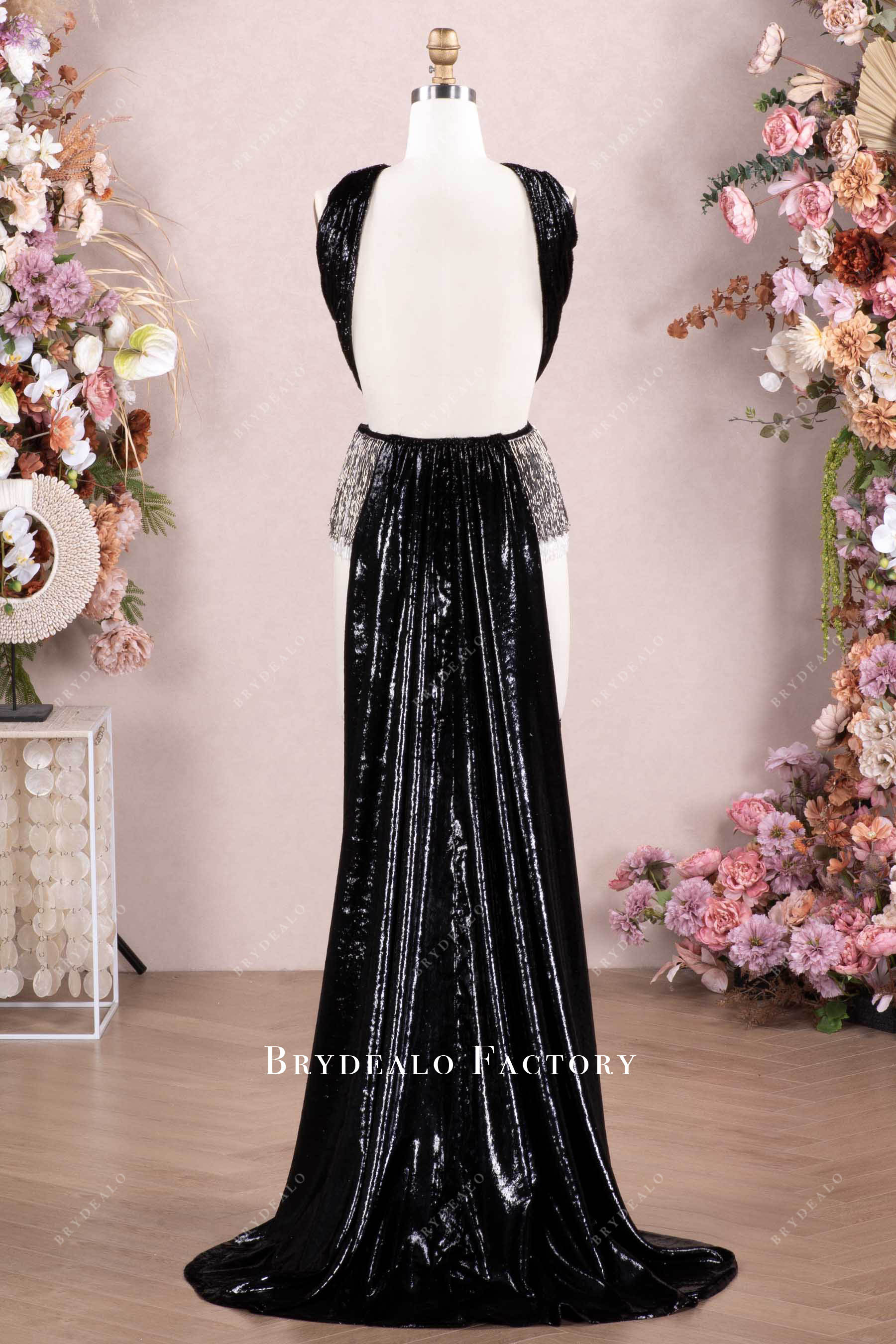 straps open back sweep train party dress
