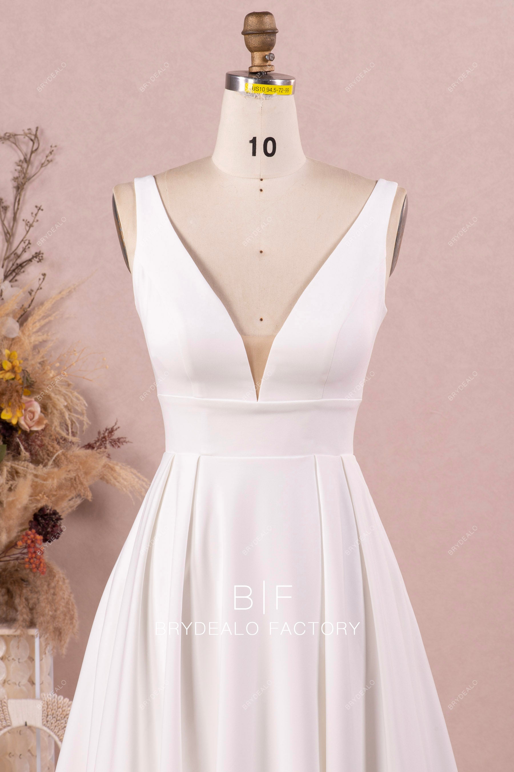 straps plunging crepe wedding dress
