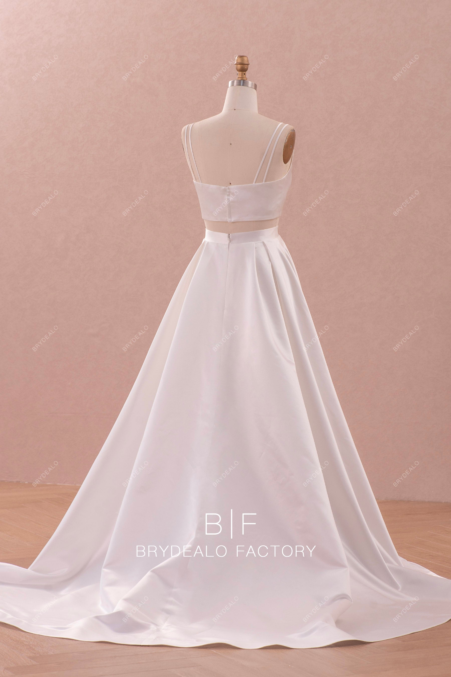 straps satin long wedding dress