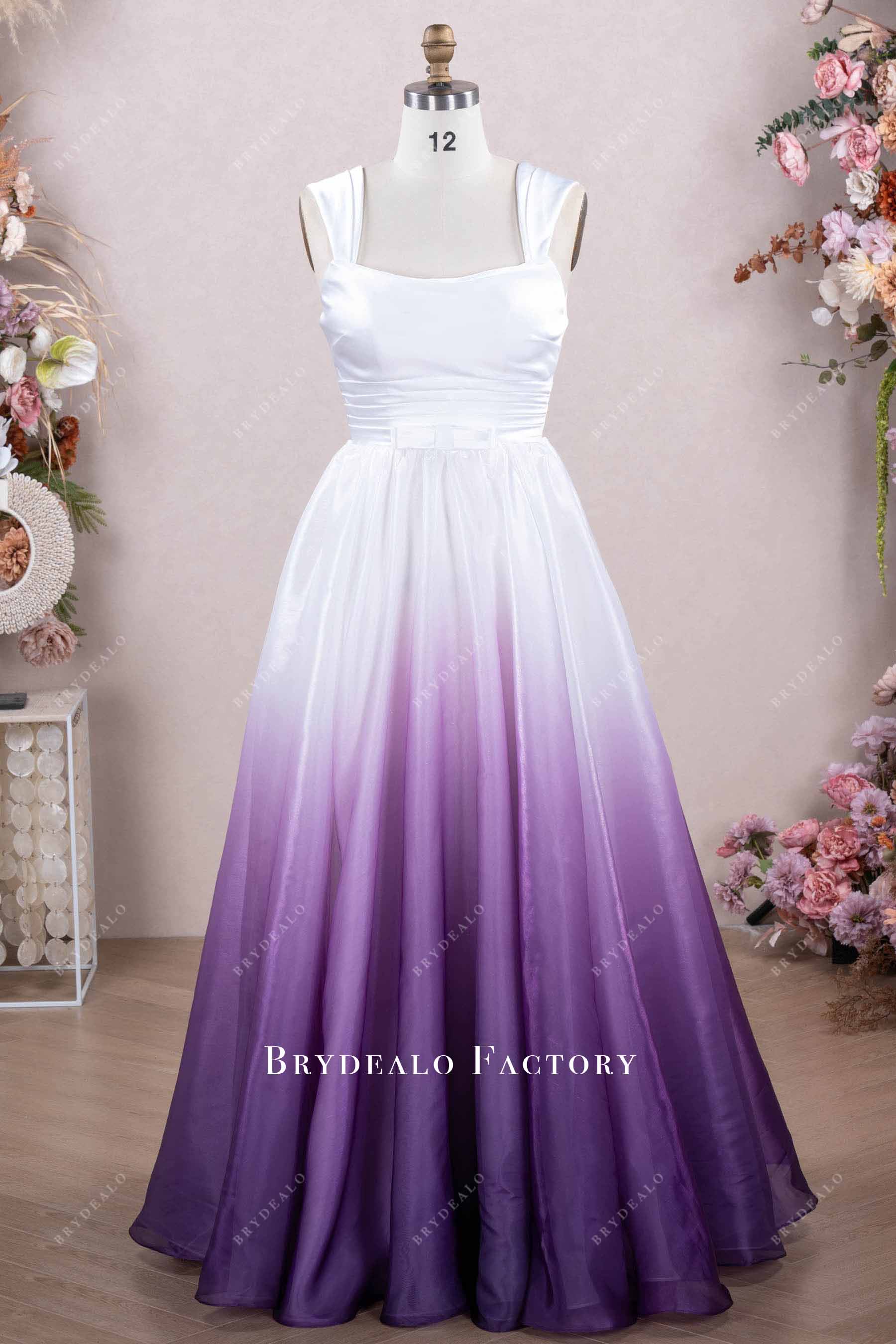 Ombre Purple Straps Slit Puffy Aline Wedding Gown Ombre Purple Straps Slit Puffy Aline Wedding Gown
