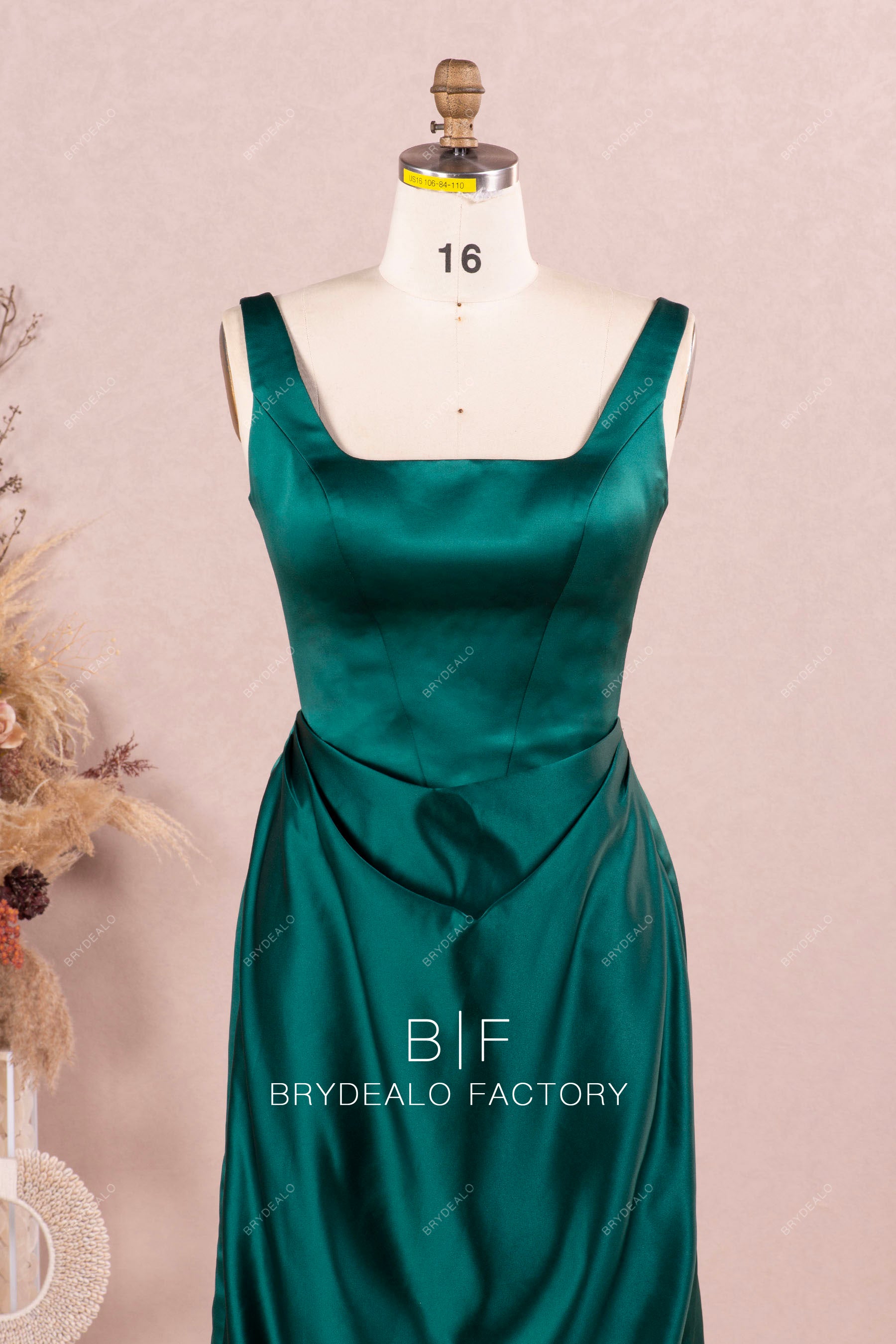 straps square neck satin formal dress